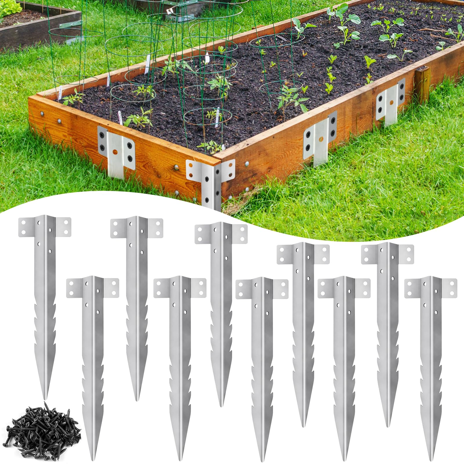 Railway Sleepers Brackets 10Pack Metal Railway Sleeper Brackets 25.5cm with Serrated Design For Gardens, Railway Sleeper Brackets And Fixings For Landscape, Lawn, Driveway Path Edging Stakes