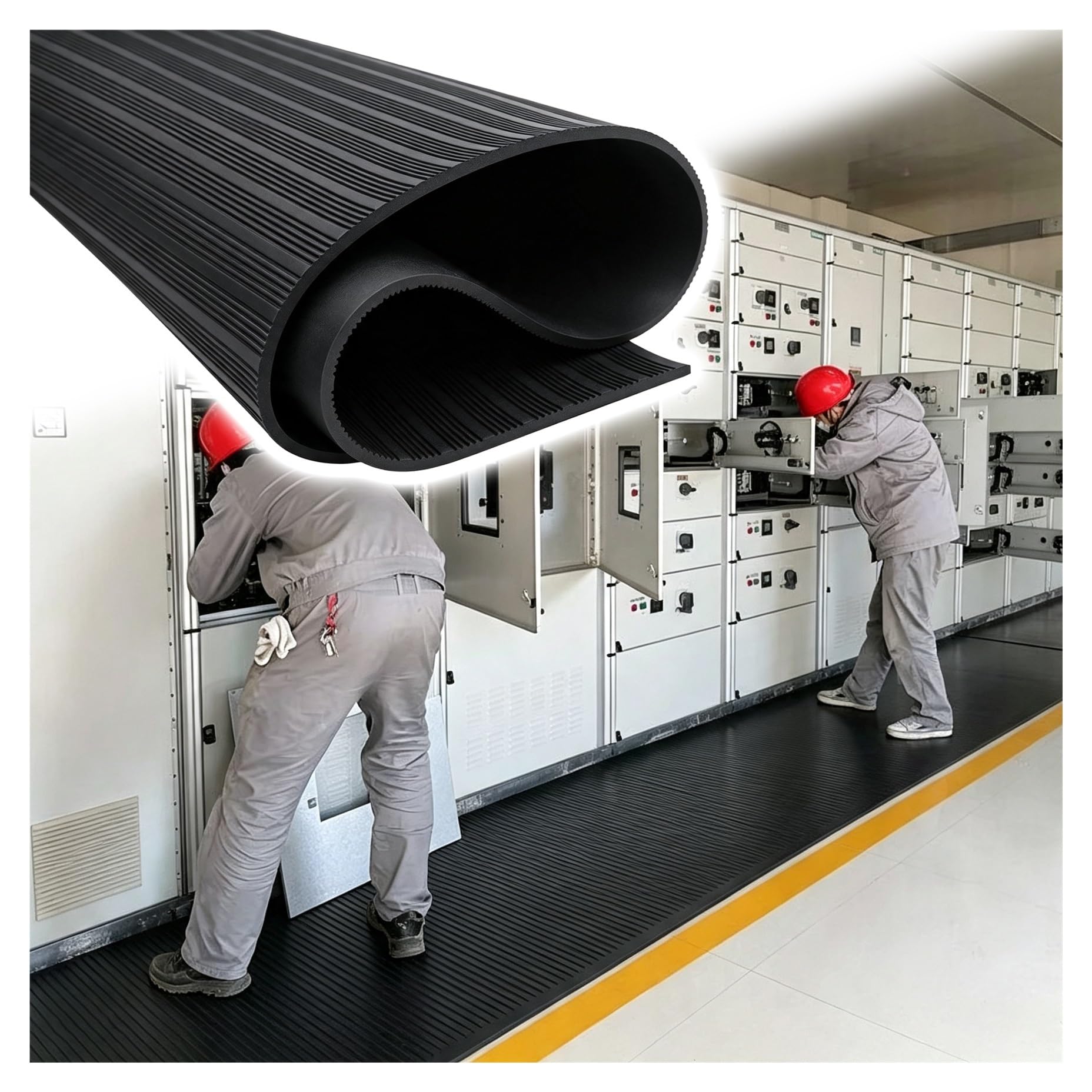 Alfombra Dieléctrica de Tensión, Tapete Aislante Eléctrico de Caucho | Alfombrilla Antideslizante para Centros de Distribución, Cuadros Eléctricos y Mantenimiento(Black,LxWxT 10' x 3 1/5' x 2/5")