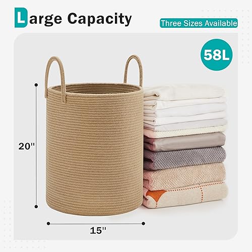 Miniatura 2 de Cesta de algodón para la ropa sucia, 58L - Cesta de almacenamiento plegable tejida - marrón yute