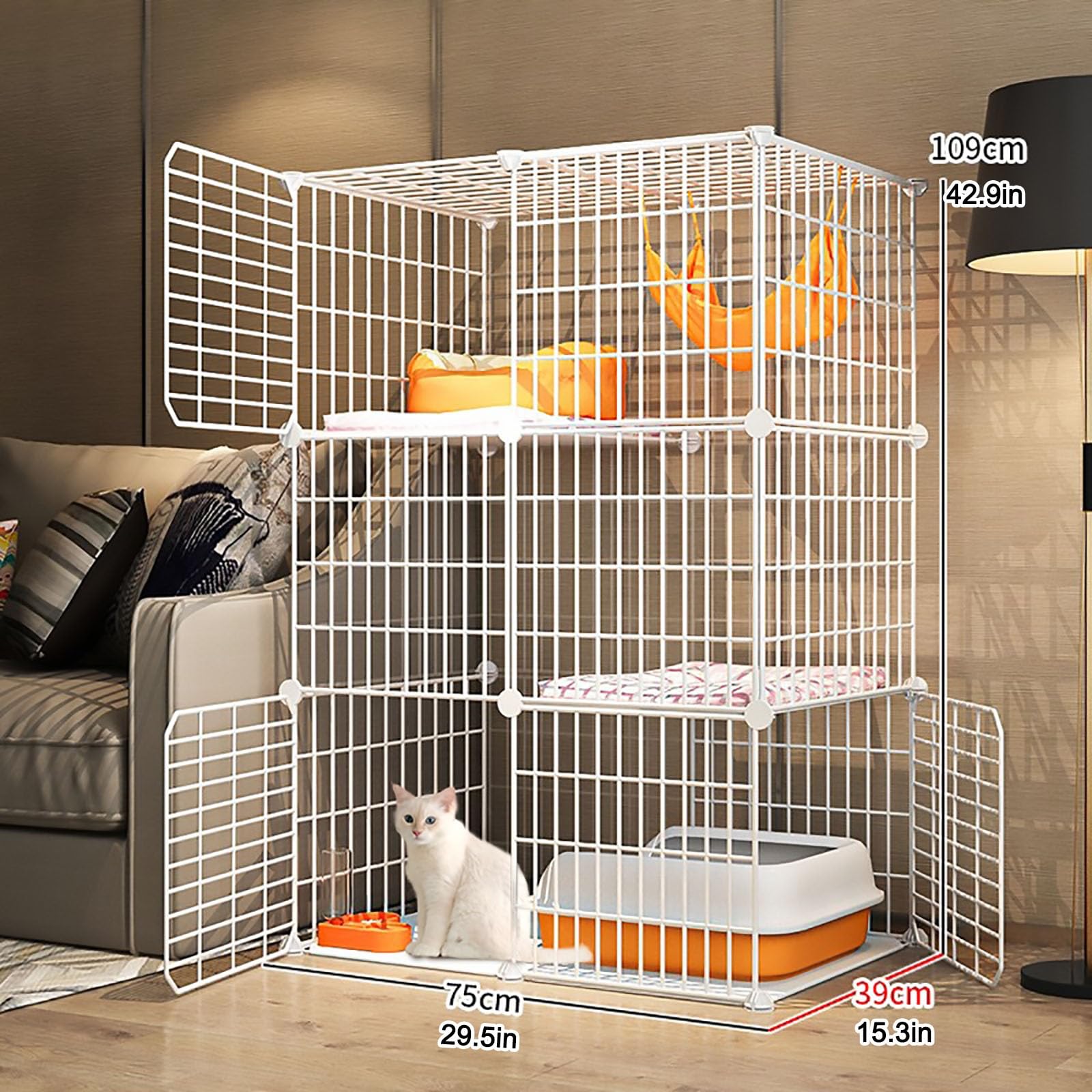 Gabbia per Gatti, Gabbia per Gatti in Metallo smontabile per Interni - Casetta Extra Large in Filo Metallico per Piccoli Animali, spaziosa e Facile da Montare (75x39x109 cm) - Habitat Ideale