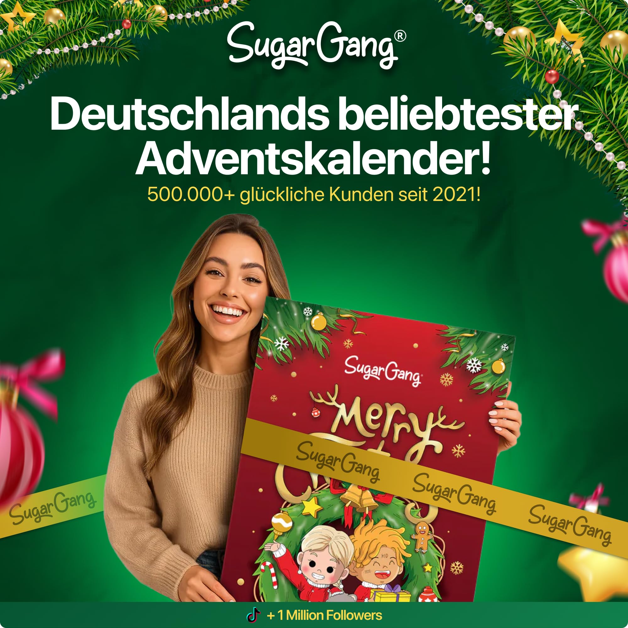 SUGARGANG® XXL Adventskalender 2025 mit Süßigkeiten aus USA & aller Welt [1,15m GROß] - Weihnachtskalender 2025 für Männer, Frauen & Kinder mit exklusiven Produktneuheiten - Süß, Sauer, Salzig