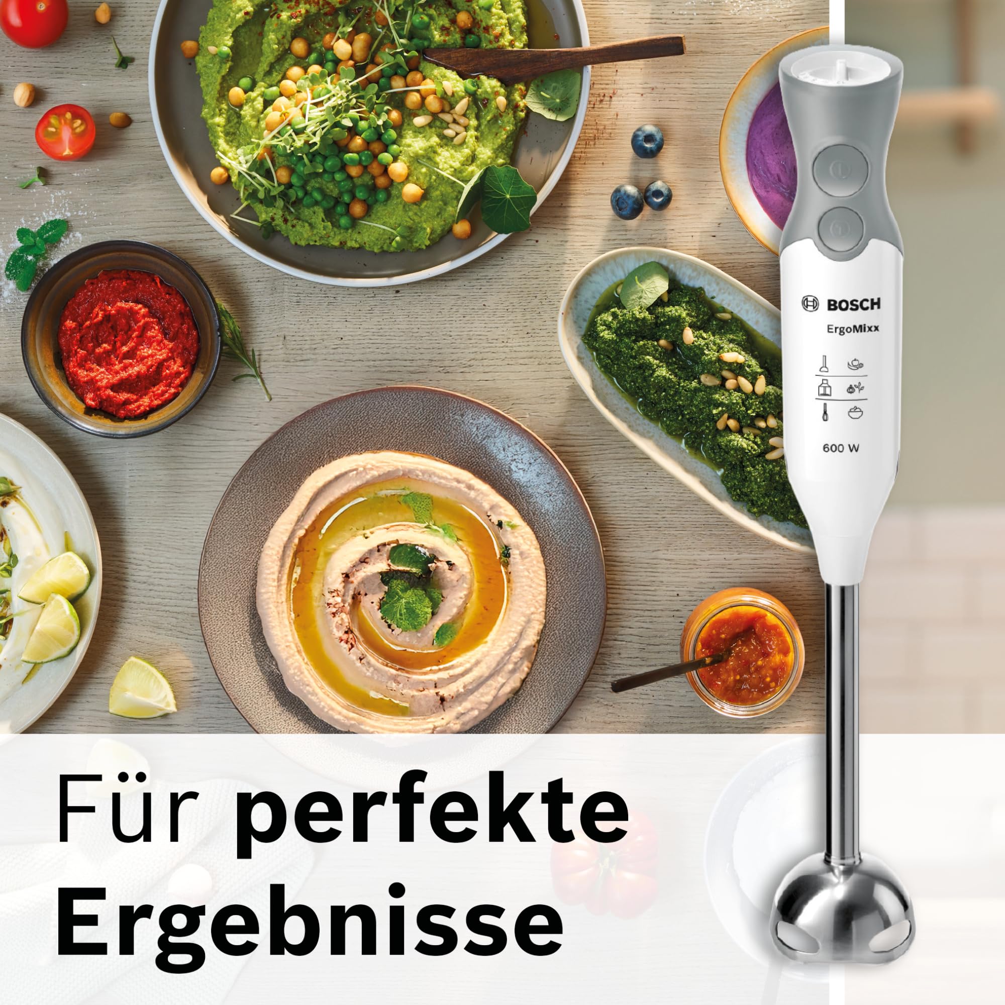 Bosch Stabmixer ErgoMixx 600 W Edelstahl-Mixfuß 12 Stufen plus Turbo weiß/grau MSM66120