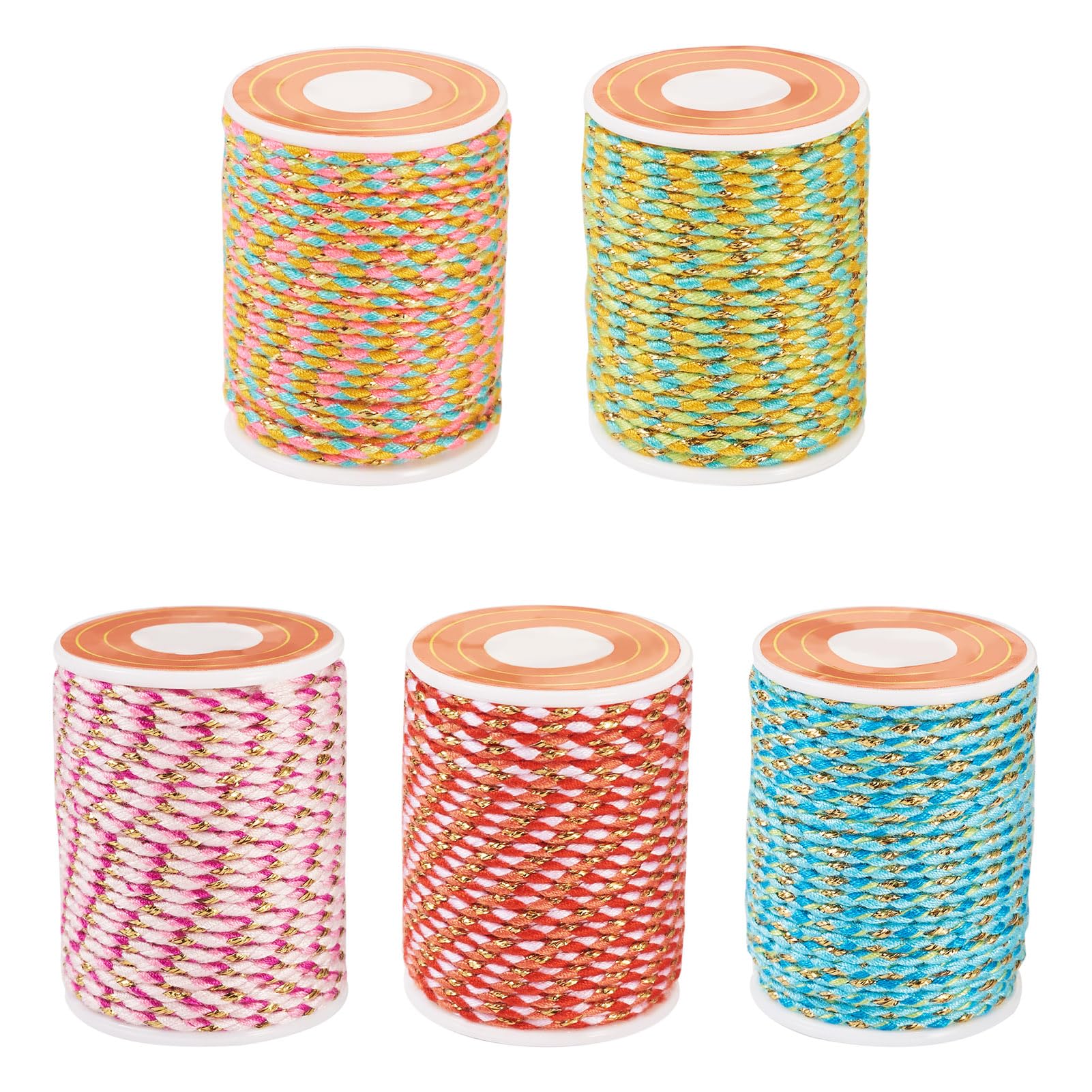 Bestewelry 21 Yards 1.5mm Polycotton Cord 4-Ply Handmade Macrame Cotton Cord Bohemian Style Bracelet Braid String with Golden Thread for DIY Keychain