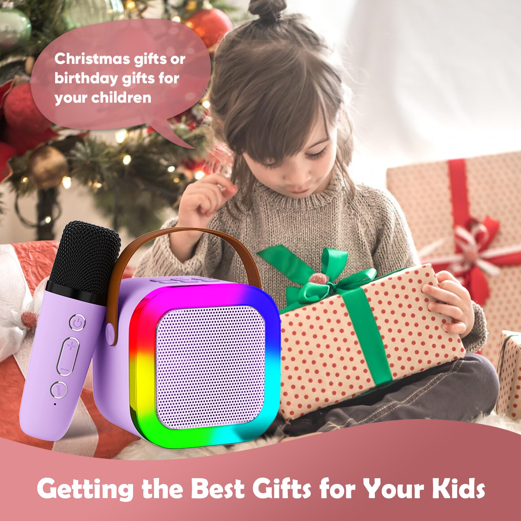 Karaoke Machine for Kids Adults, Altavoz de Karaoke portátil para niños con micrófono inalámbrico, Regalos para niñas de 4, 5, 6, 7, 8, 9, 10, 12 + Fiesta de cumpleaños de año