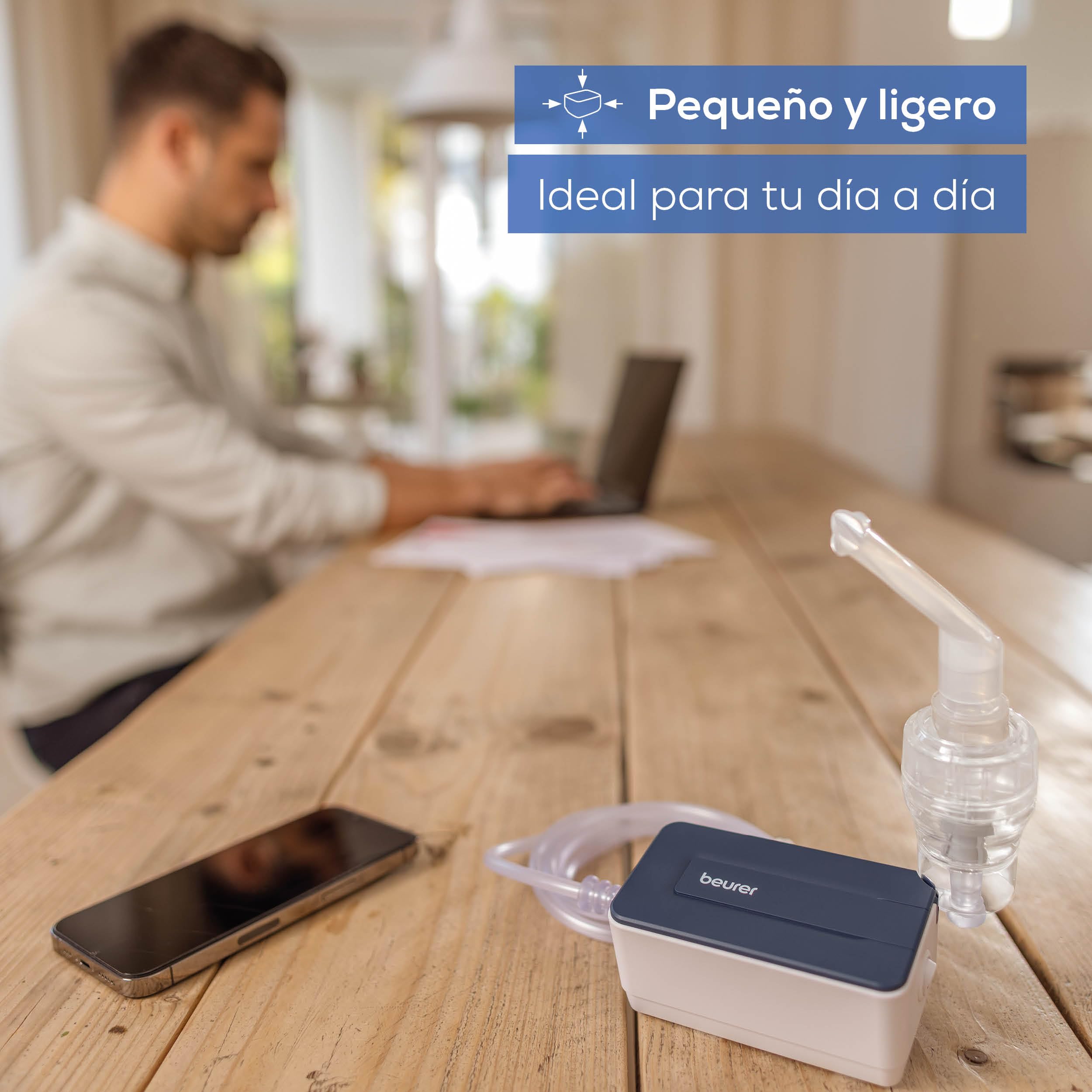 Beurer IH 15 Inhalador, dispositivo para resfriados y enfermedades respiratorias como asma y EPOC, nebuliza medicamentos, pequeño y ligero, operación con un botón, ideal para uso diario