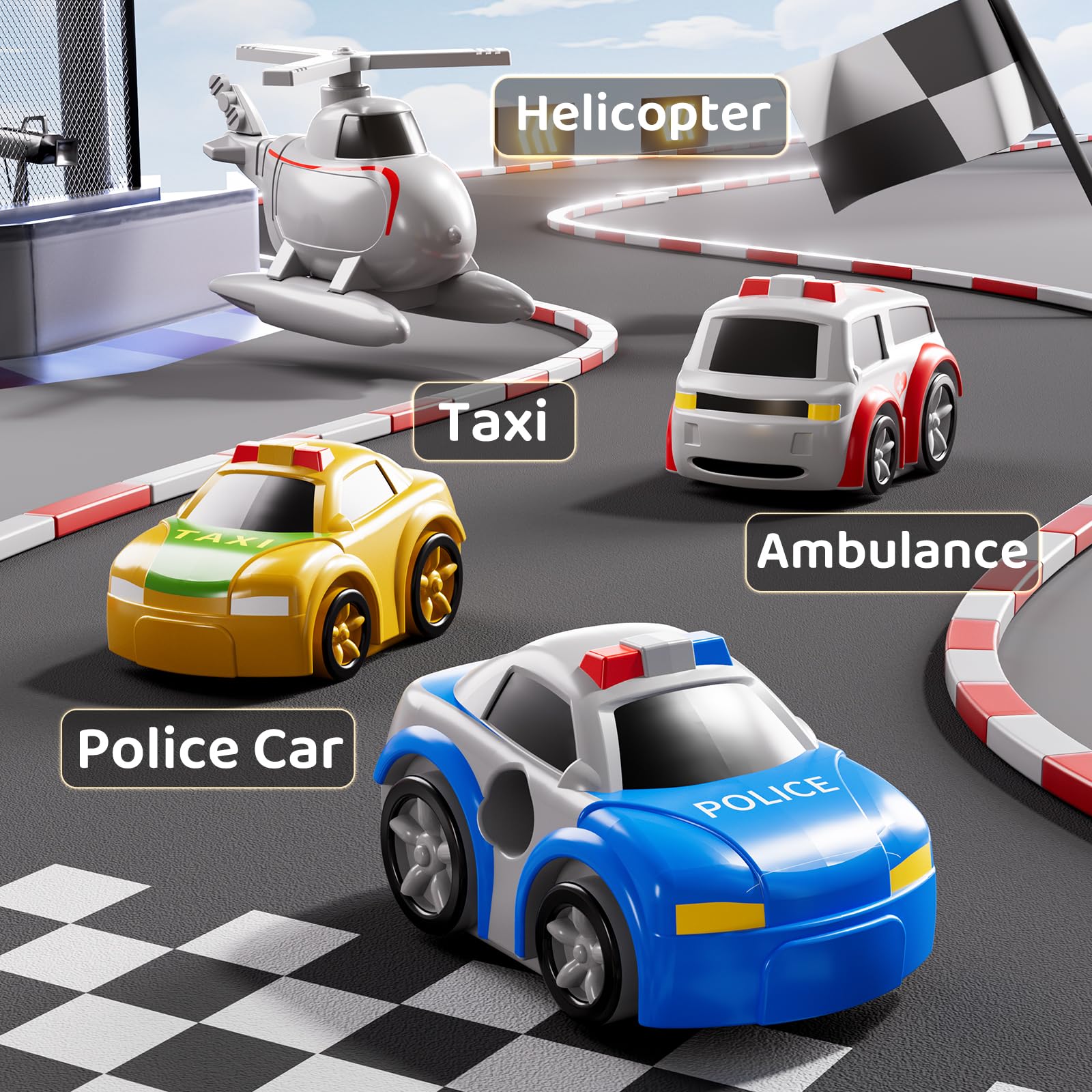 Car Race Track for Kids Ages 4-8, Kids Car Toys for 3 Year Old Boys, Race Track for Toddlers 1-3, City Set with 3 Small Cars and Helicopter, Educational Birthday Gifts
