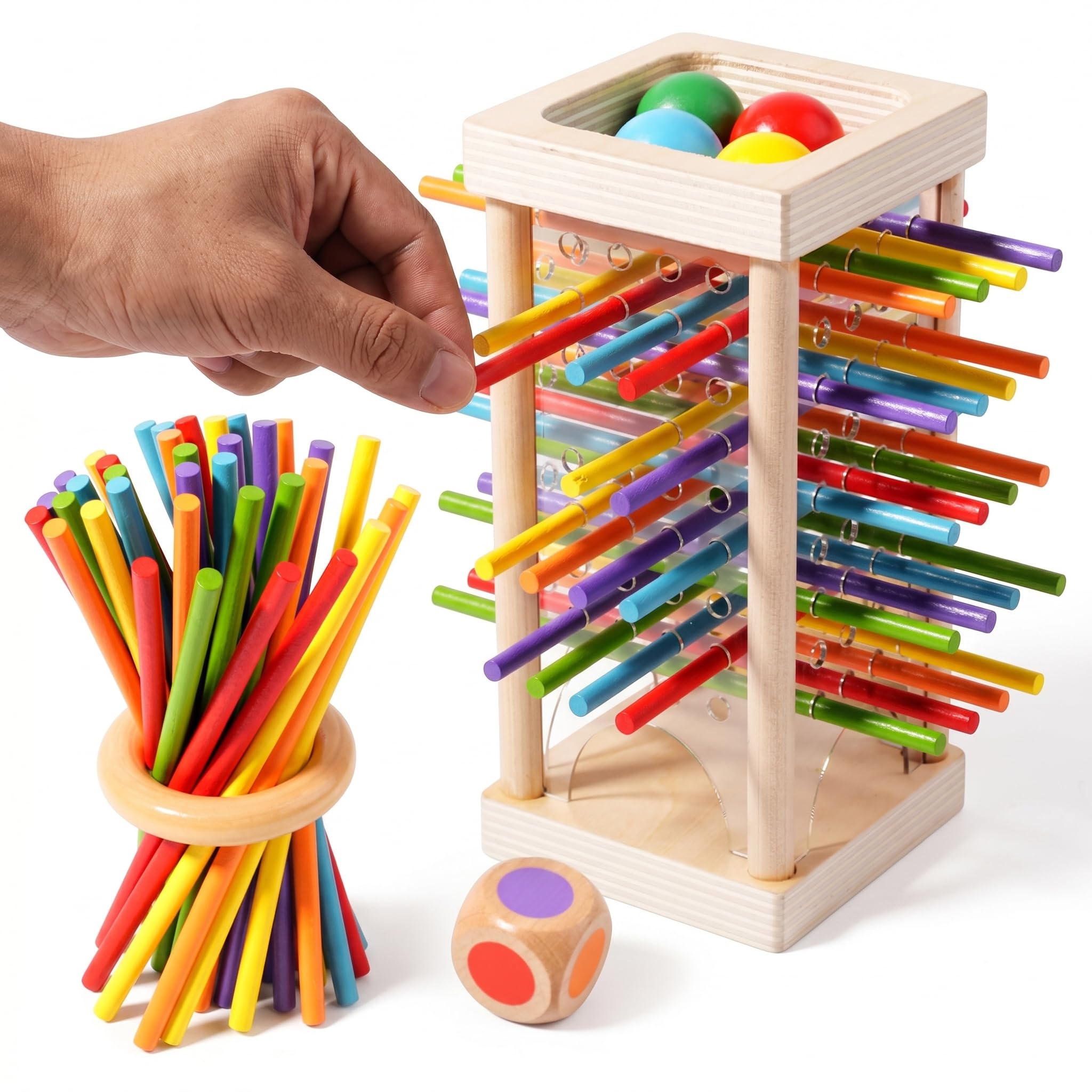 Giochi Montessori 3 4 5 6 Anni, Gioco Montessori 6 Anni in Legno con 30 Bastoncini Colorati e Dadi, Giochi per Bambini per Motricità Fine, Regalo Bambino Maschio e Femmina, Attività Familiare