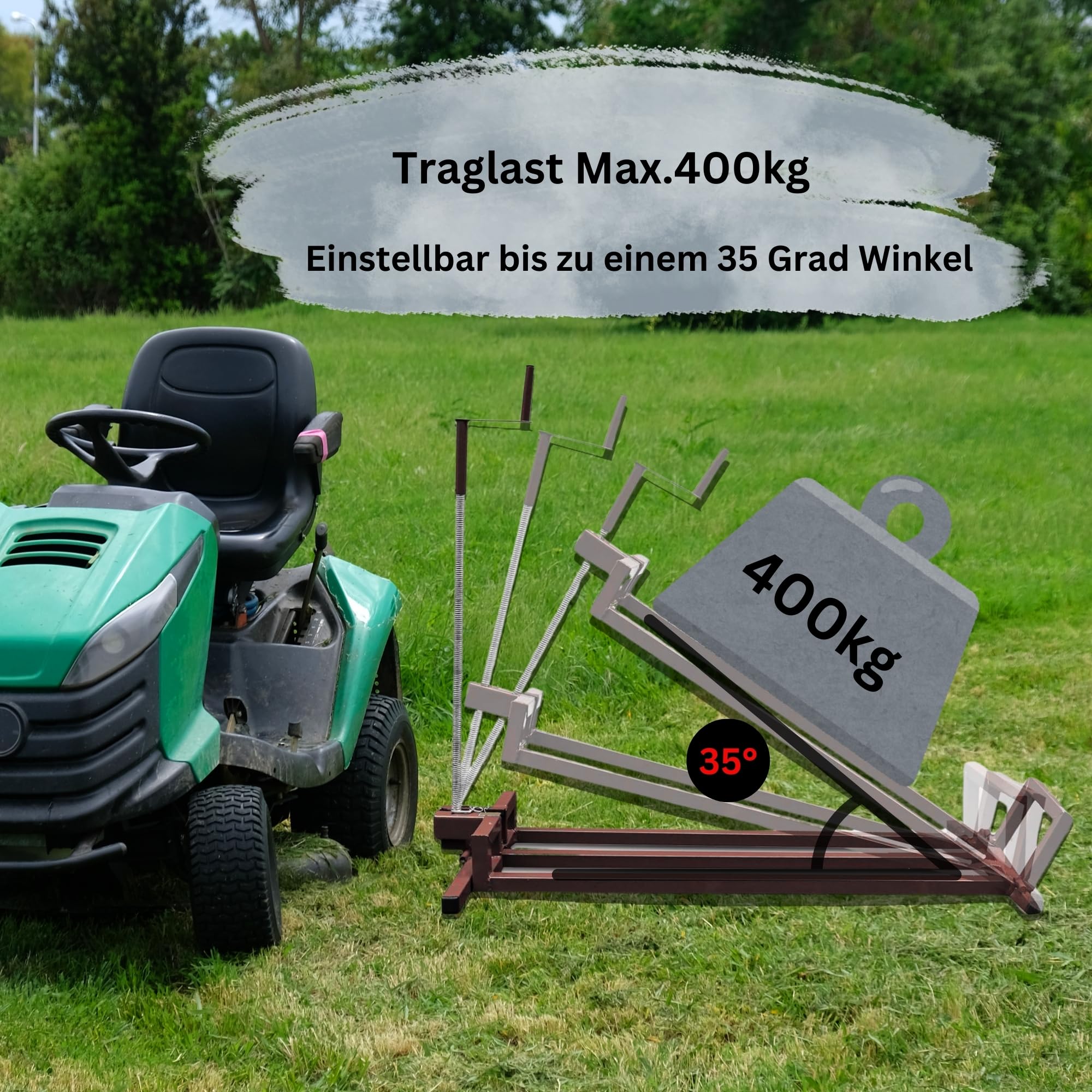 DIVID Hebevorrichtung Reinigungshilfe für Aufsitzrasenmäher, Traktor Heber bis 400Kg, 35 Grad Neigung, Hebebühne Rot