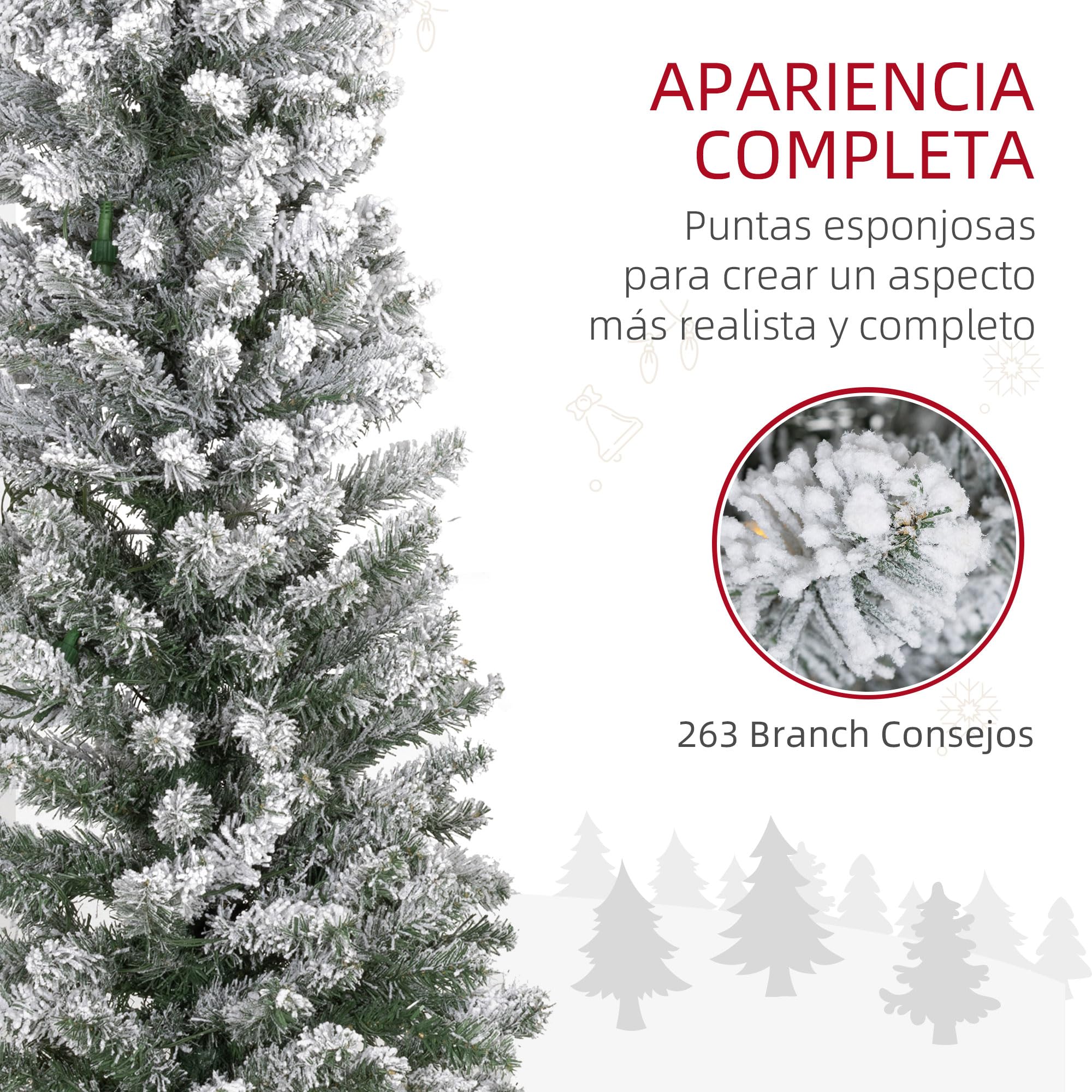 HOMCOM Árbol de Navidad Nevado 150 cm 120 Luces LED Verde y Blanco | Árbol de Navidad Artificial, 263 Ramas, Patas de Metal, para Salón