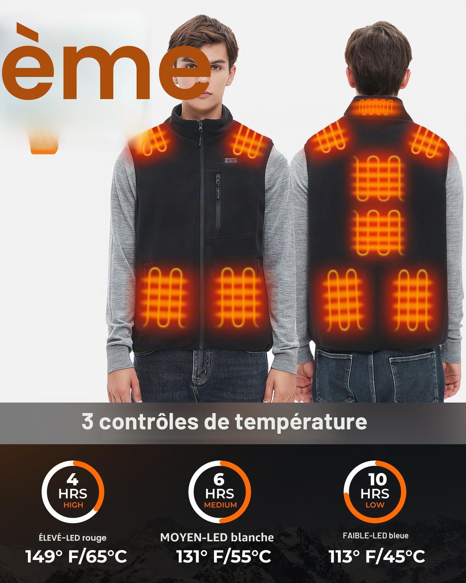 Polaire Gilet Chauffant Hommes Batterie 16000mAh 7.4V Incluse