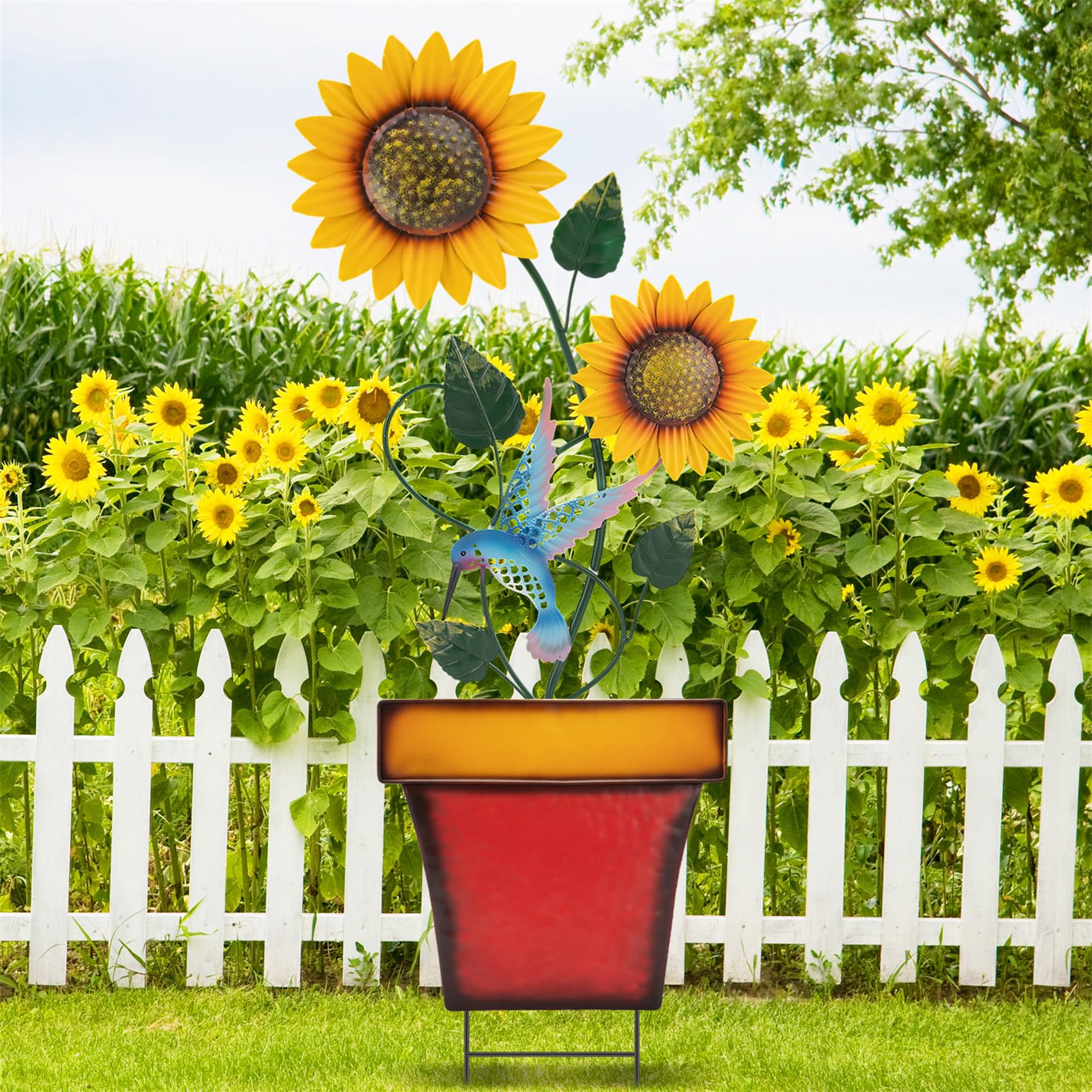 Valla Girasol Metal Hogardeck - 86 Cm - Decoración Jardín Exterior - Primavera
