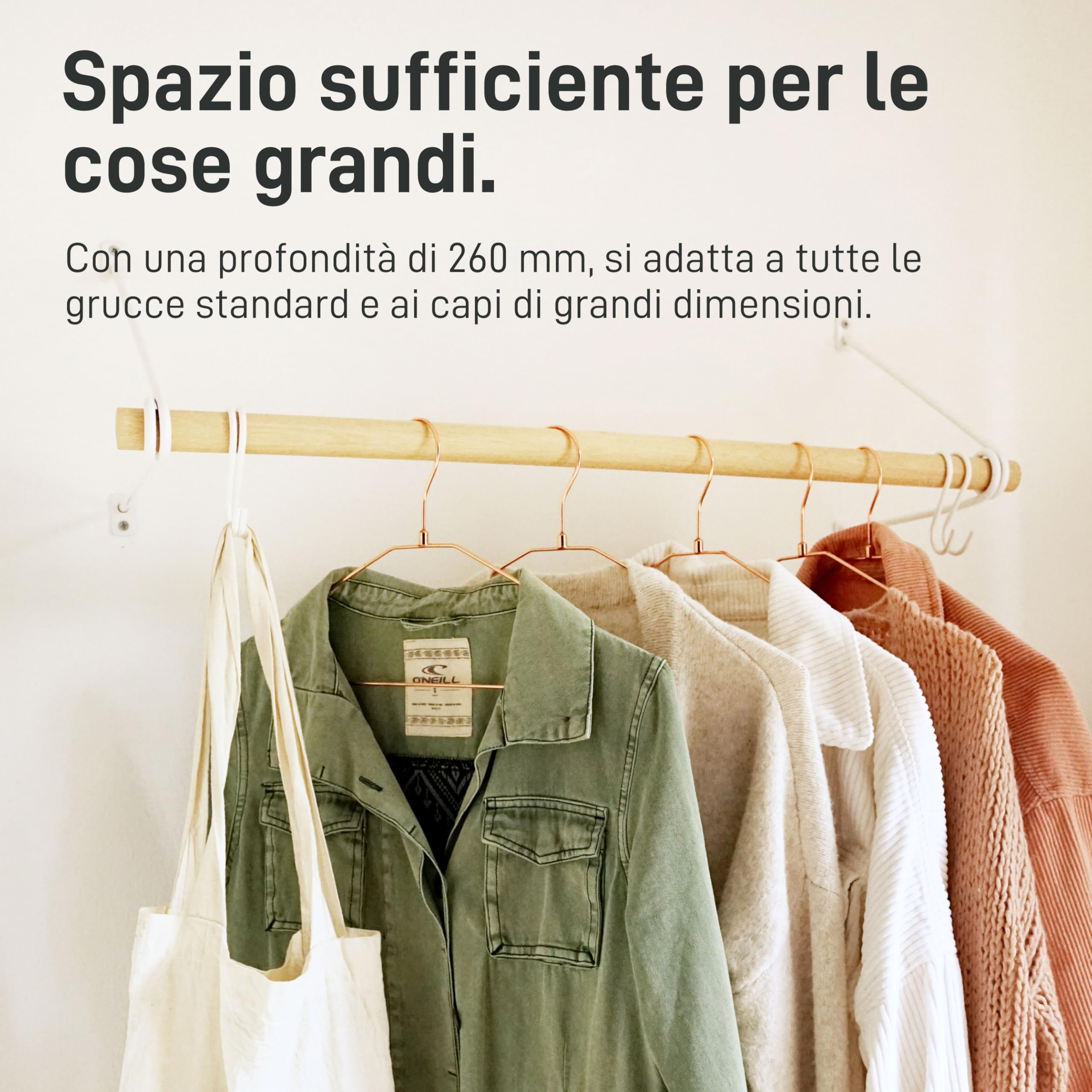 Natural Goods Berlin - 2 Supporti per Guardaroba Gard Prenzlberg, verniciati a Polvere o oliati, con Passante, Spessore 8 mm, per aste tonde da 30 mm, Fai da Te