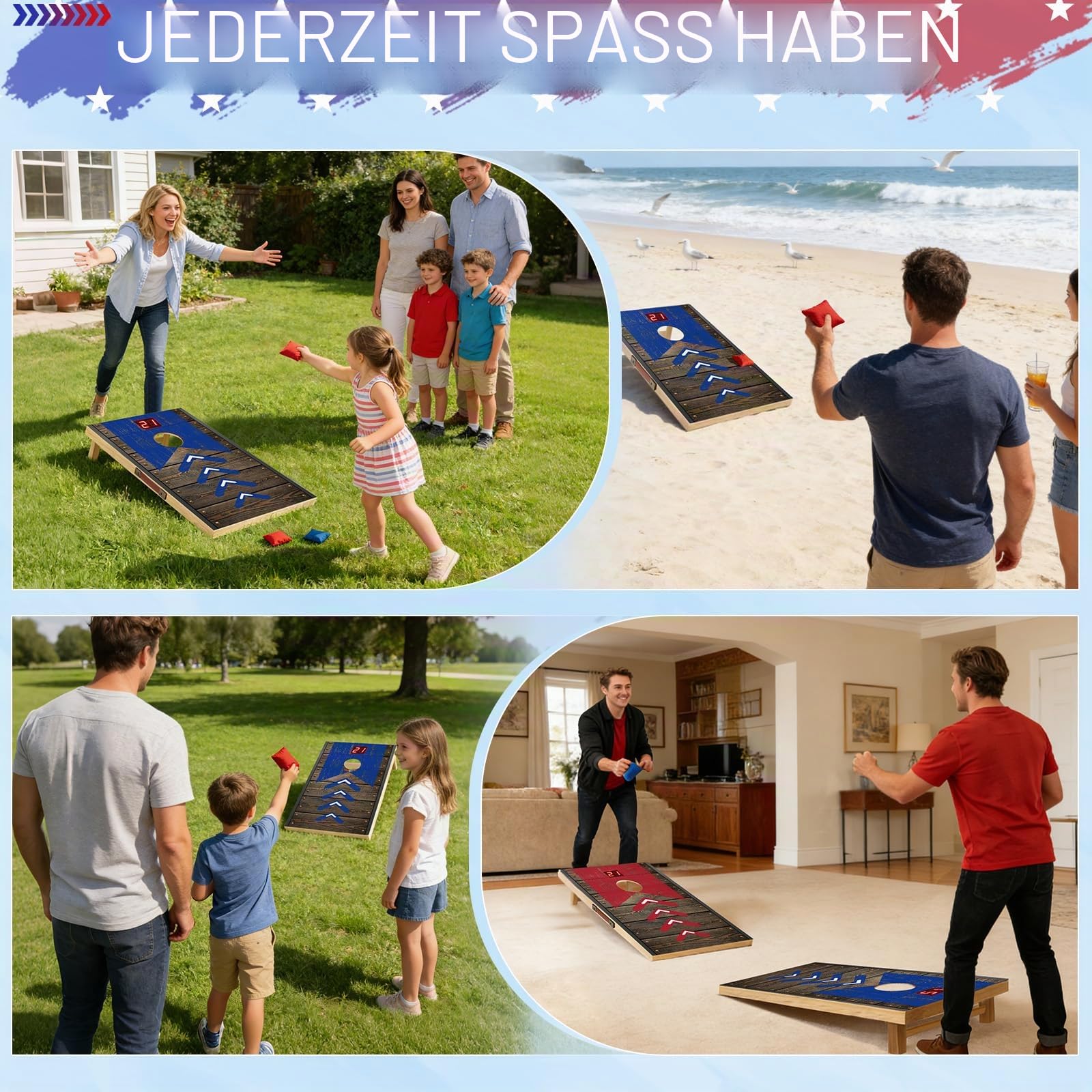 Verbessert 90 x 60 cm Faltbar Cornhole Spiel Outdoor Cornhole Säckchen mit mit Punktesystem,Bohnensäcke & Tragetasche für Hinterhof, Rasen, Strand 2-in-1 Camping Outdoor Spiel Set