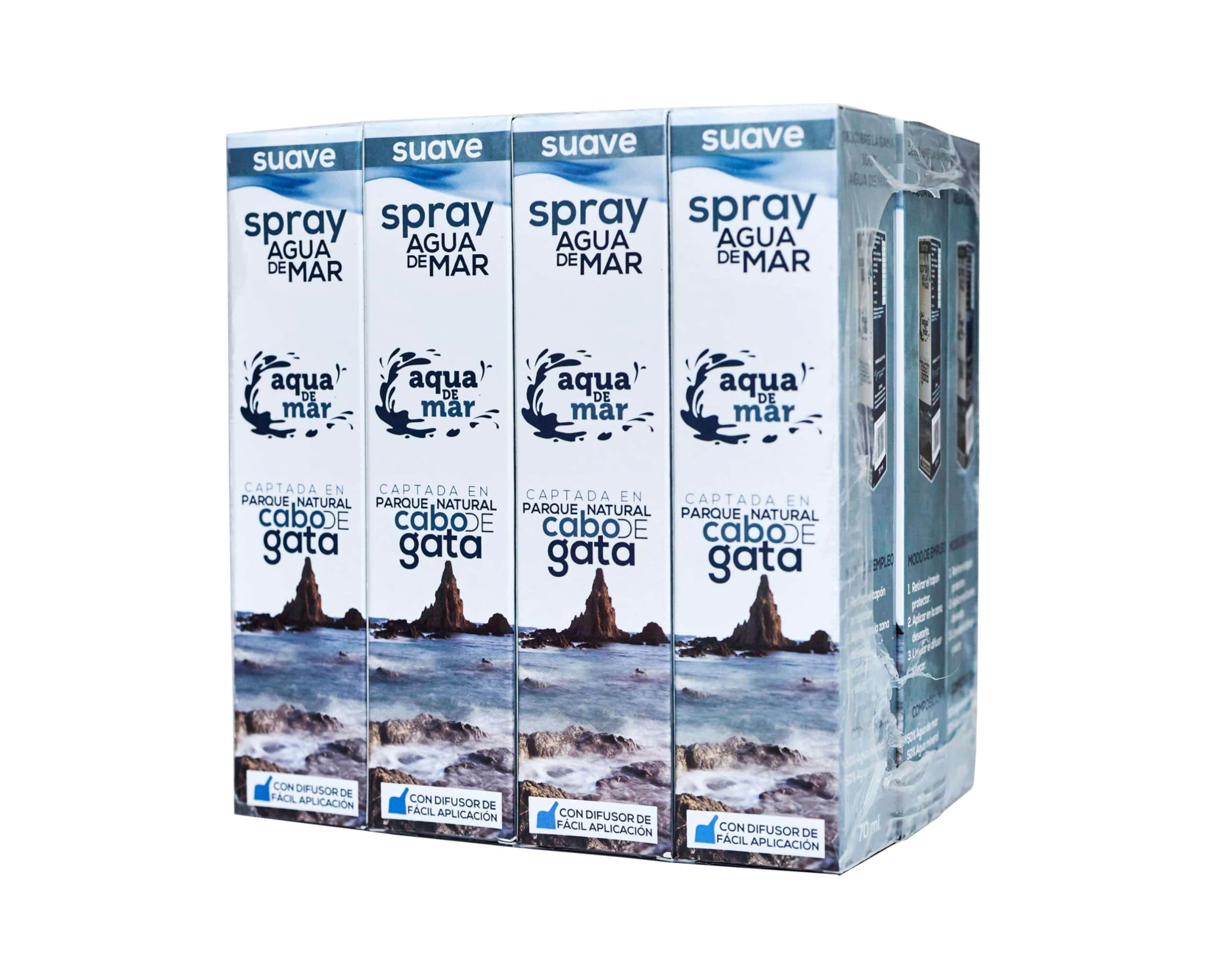 Spray d'eau de mer 70 ml Flacon en plastique réutilisable avec bouchon de sécurité - Doux (dissolution eau de mer et eau désionisée) (Pack de 12 unités doux)