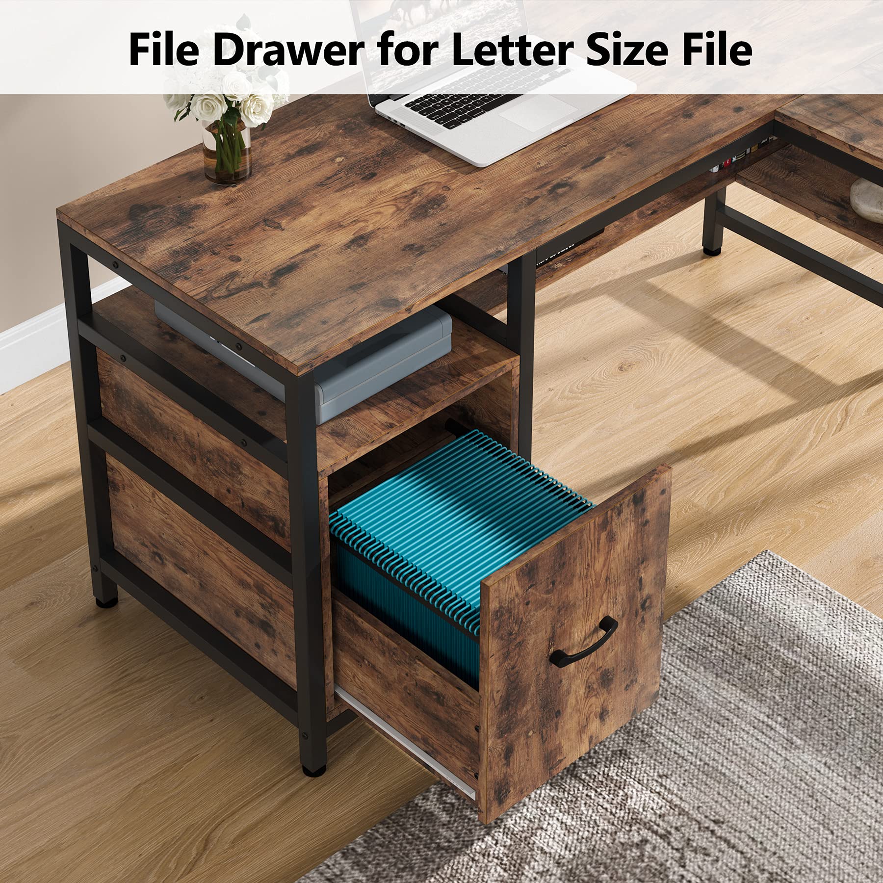 Buy Tribesigns LShaped Desk with File Drawer & Storage Shelves, 59