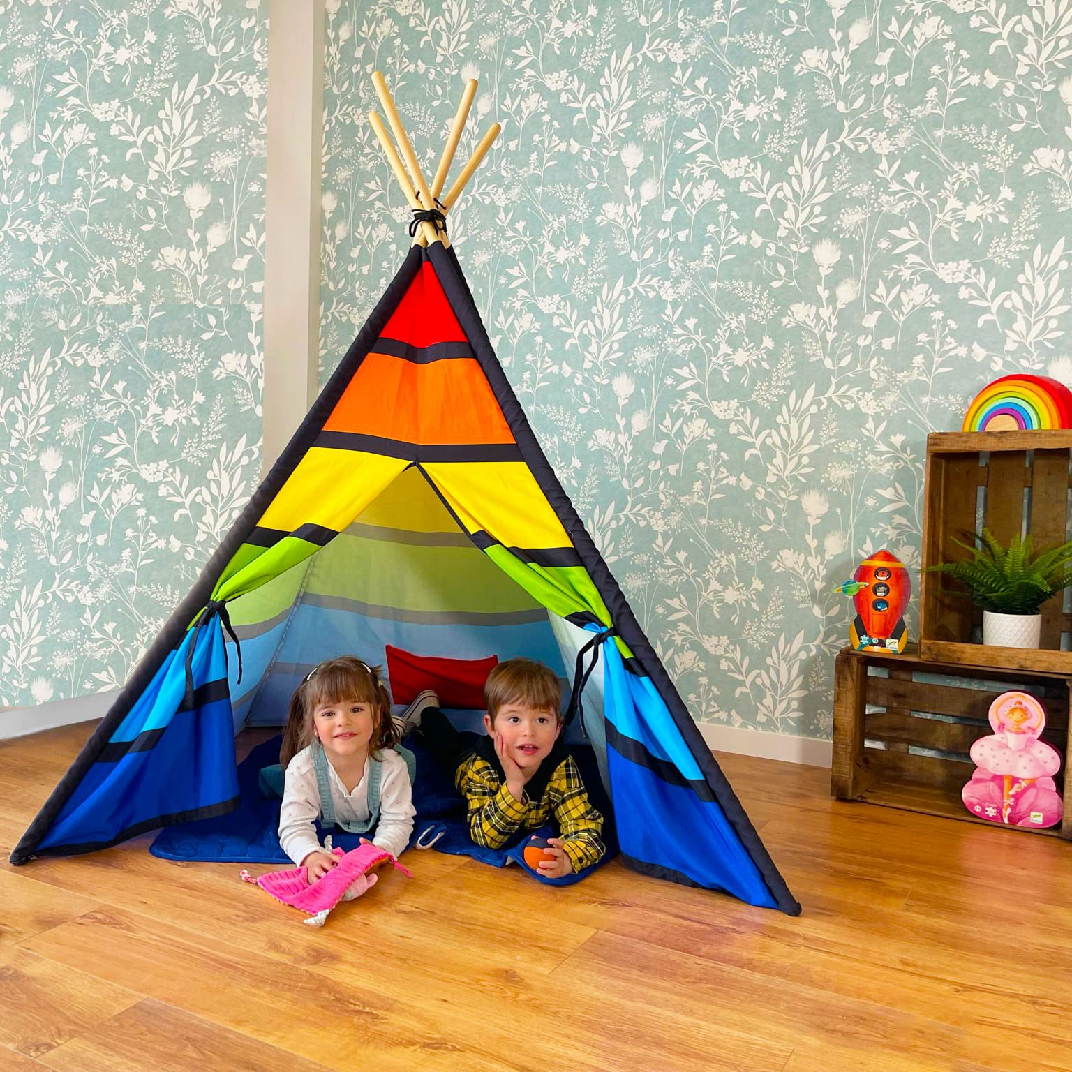 NUBUNI Tenda Indiana per Bambini | Tenda Teepee Bambini | Tenda da Bambino | Tepee per Bambini | Tenda Tipi per Bambini | Teepee Tenda per Bambini | Tenda Gioco Bimba | Tappetino E Borsa Trasporto C