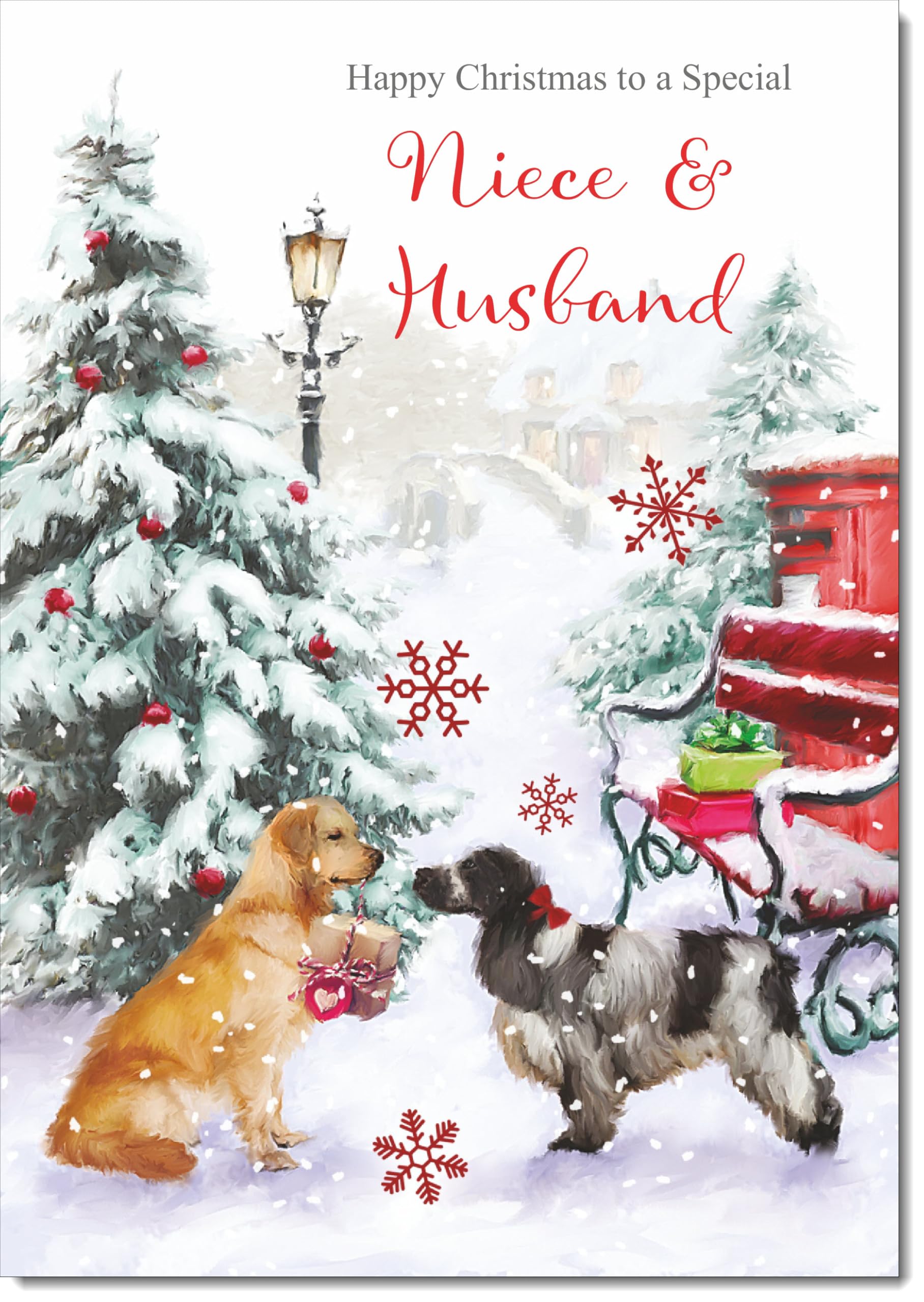 doodlecards Niece and Husband Christmas Card Two Dogs in Snow Large A4 Size Christmas Card for Niece & Husband with Plain Envelope