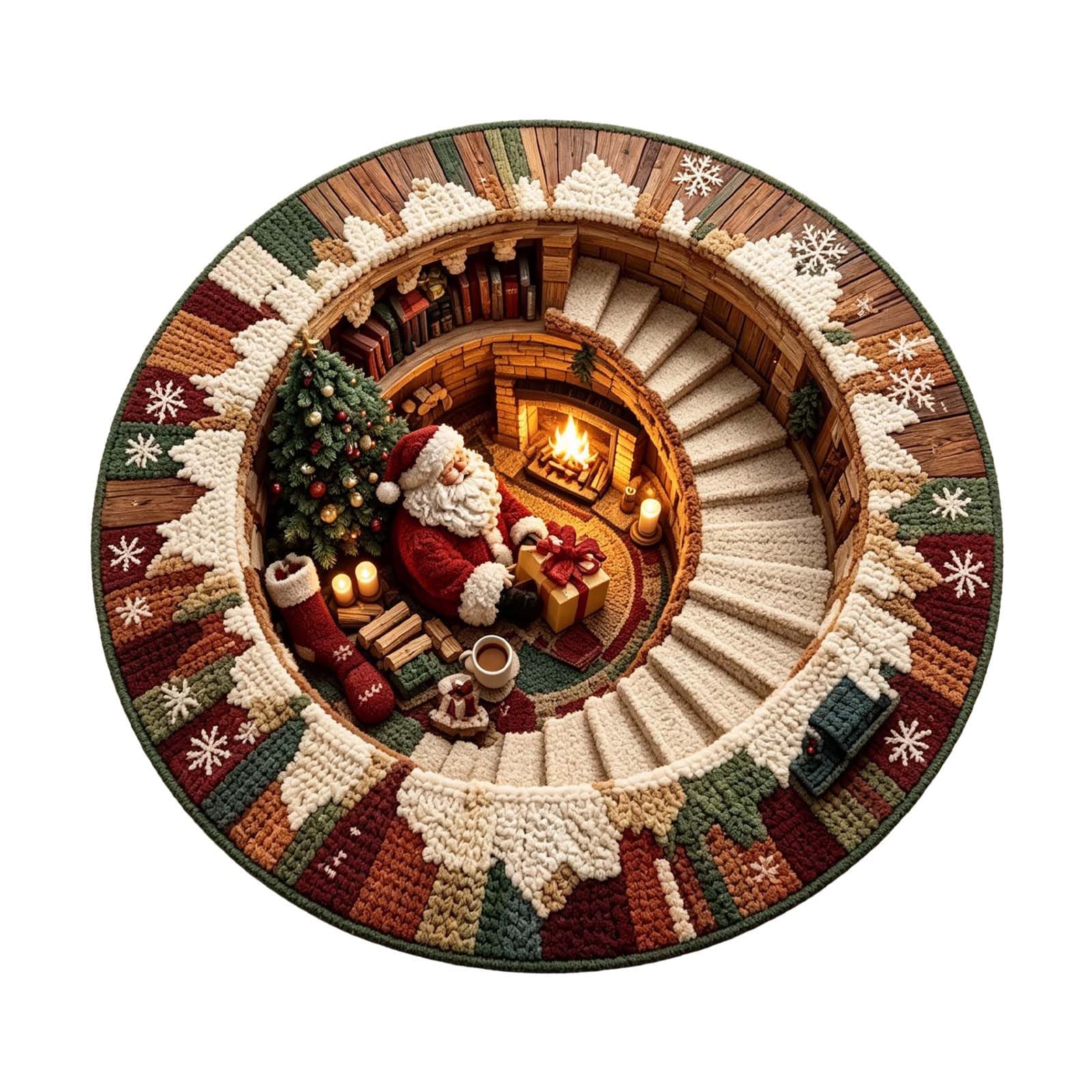 3D Rugs Illusion Christmas Christmas Round Rug 80x80cm Santa Claus Optical Illusion circular Rug Crystal Velvet Low Pile Festive Holiday Home Decor for Living Room Bathroom Bedroom Entryway and Gifts