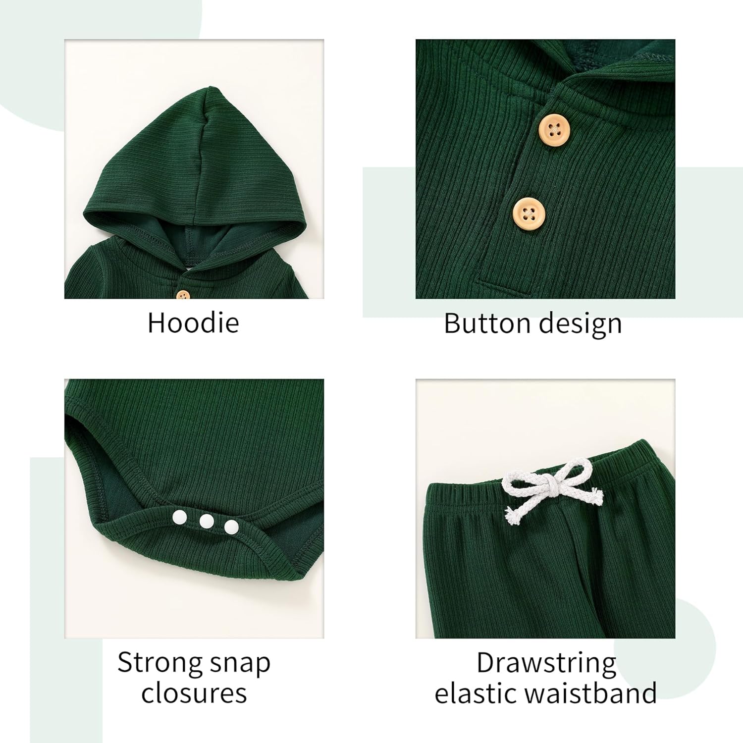 YOUNGER TREE Newborn Baby Boy Girl Clothes Hooded Long Sleeve Romper Pants Set Solid Ribbed Infant Fall Winter Outfits - Image 4