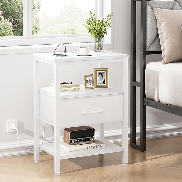 Modern Compact Bedside Table with Charging