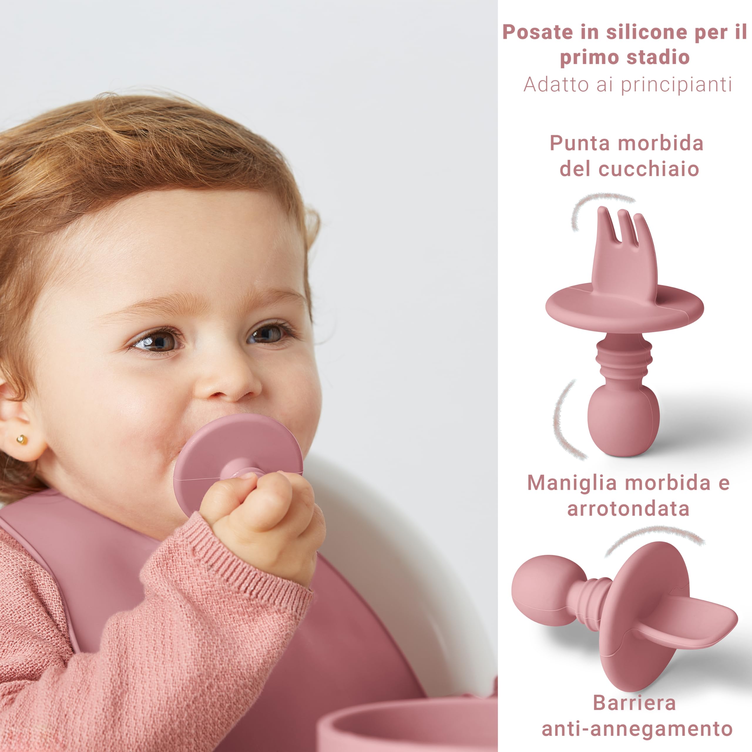 Navik | set pappa svezzamento da 12 pezzi | piatto con ventosa per bambini | bicchiere bambino con cannuccia | ciotola e posate in silicone | Rosa