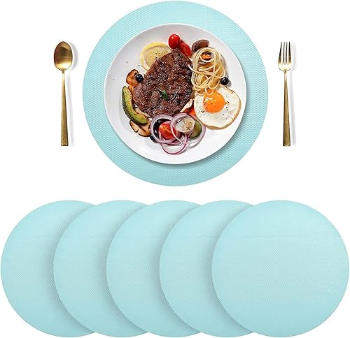 Miniatura 3 de Manteles individuales redondos lavables de color verde azulado claro para mesa de comedor, manteles individuales tejidos para cocina, interiores y