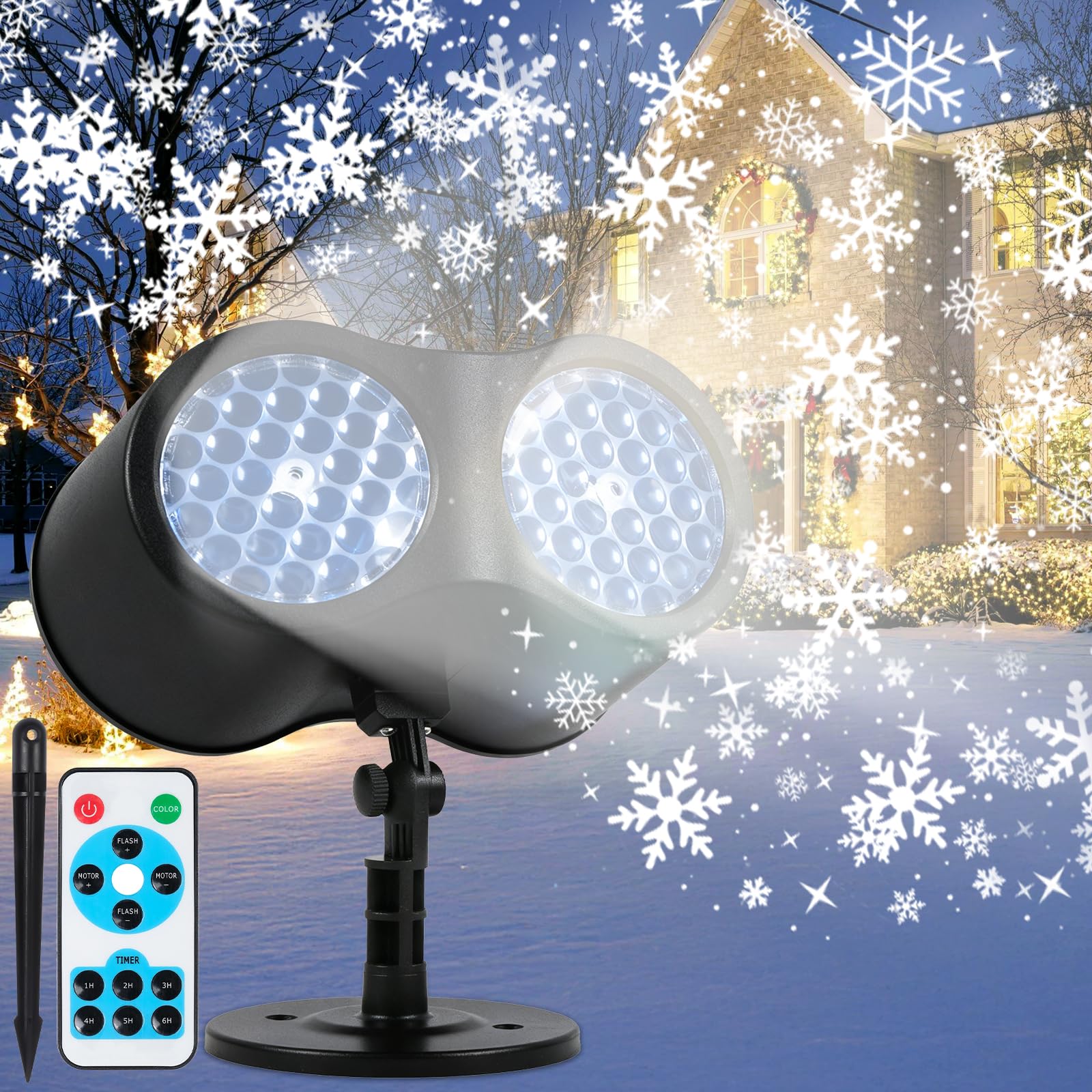 Proyector Navidad Exterior,Copos De Nieve Proyector Luces Navidad Exterior Interior Ip65 Impermeable,Con Mando a Distancia Y Temporizador,Decoración Navidad Para Paredes Casas Jardines Entrada