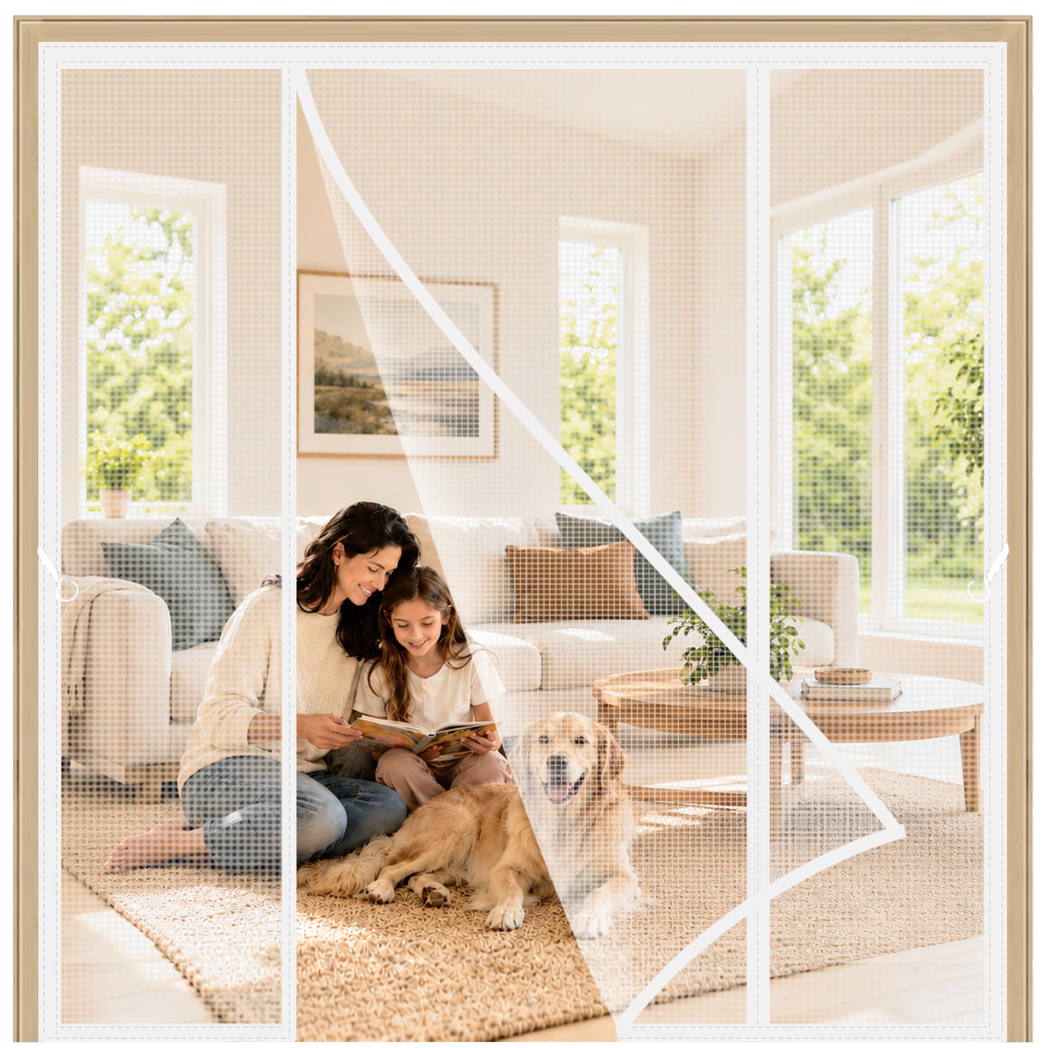 Magnetic French Door Screen 160x225cm Effective Insect Protection with Optimal Airflow Windproof & Insect Protection Door White