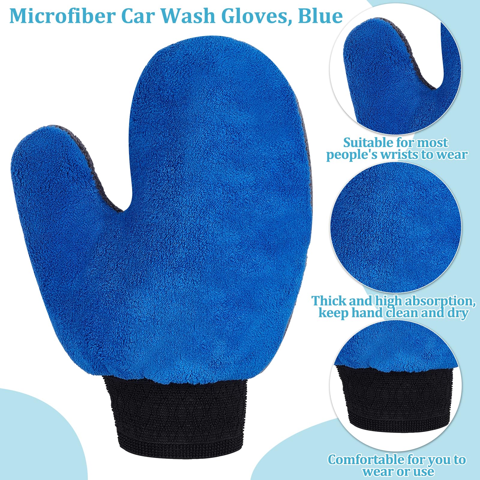 20 paire de Gants de Lavage Auto en Microfibre Bleue Gants de Nettoyage en Tissu Éponge de 230x190x15mm avec Pouce et Poignet Élastique Gants à Poussière Réutilisables pour le Nettoyage