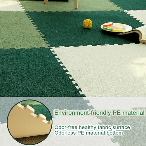 Miniatura 5 de Tapete de espuma de felpa gruesa de 12 x 12 pulgadas que se entrelazan de 0.4 pulgadas de grosor, azulejos de espuma entrelazados con bordes,