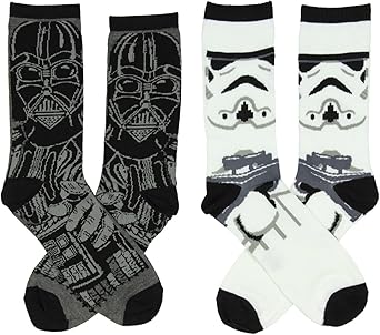 جوارب رجالية كاجوال من Hyp Star Wars Darth Vader/Stormtrooper، عبوة من زوجين، مقاس الحذاء 6-12