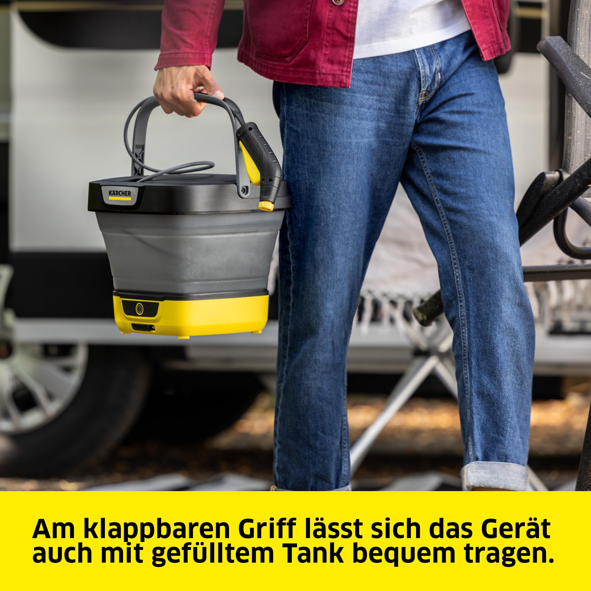 Kärcher Druckreiniger OC 3 Foldable PJ, Niederdruck, Lithium-Ionen-Akku, Fördermenge: 2 l/h, Gewicht: 2,2 kg, Faltbarer Wassertank: 8 l, Flexibler Schlauch: 1,8 m, Flachstrahldüse, Punktstrahldüse