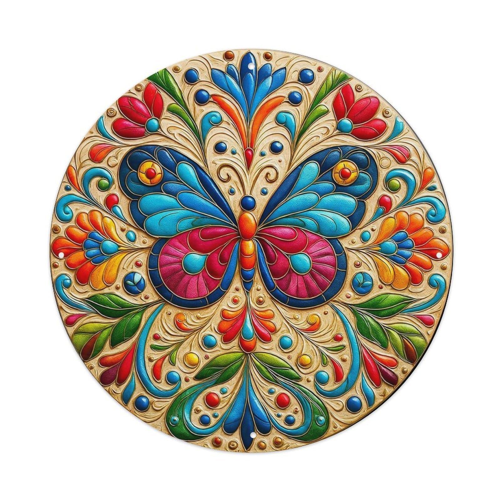 Jdyansheng Vintage Colorful Butterfly Floral Mandala Design Tin Sign Metal Poster Metal Signs For Home Man Cave Bar Cafe Kitchen Laundry Room Wall Decorations 8X8 Inches