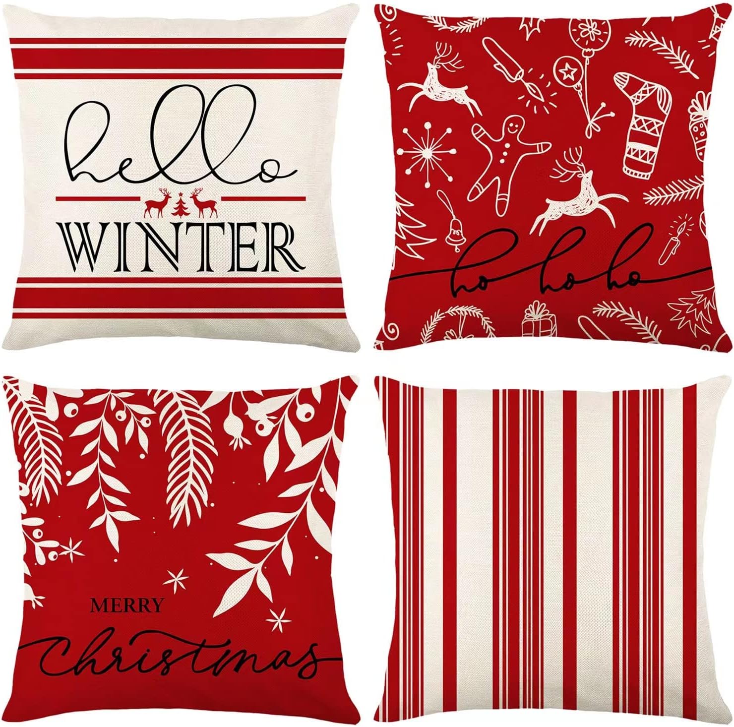 HOOLRO 18×18 Inch Christmas Pillow Covers Set of 4