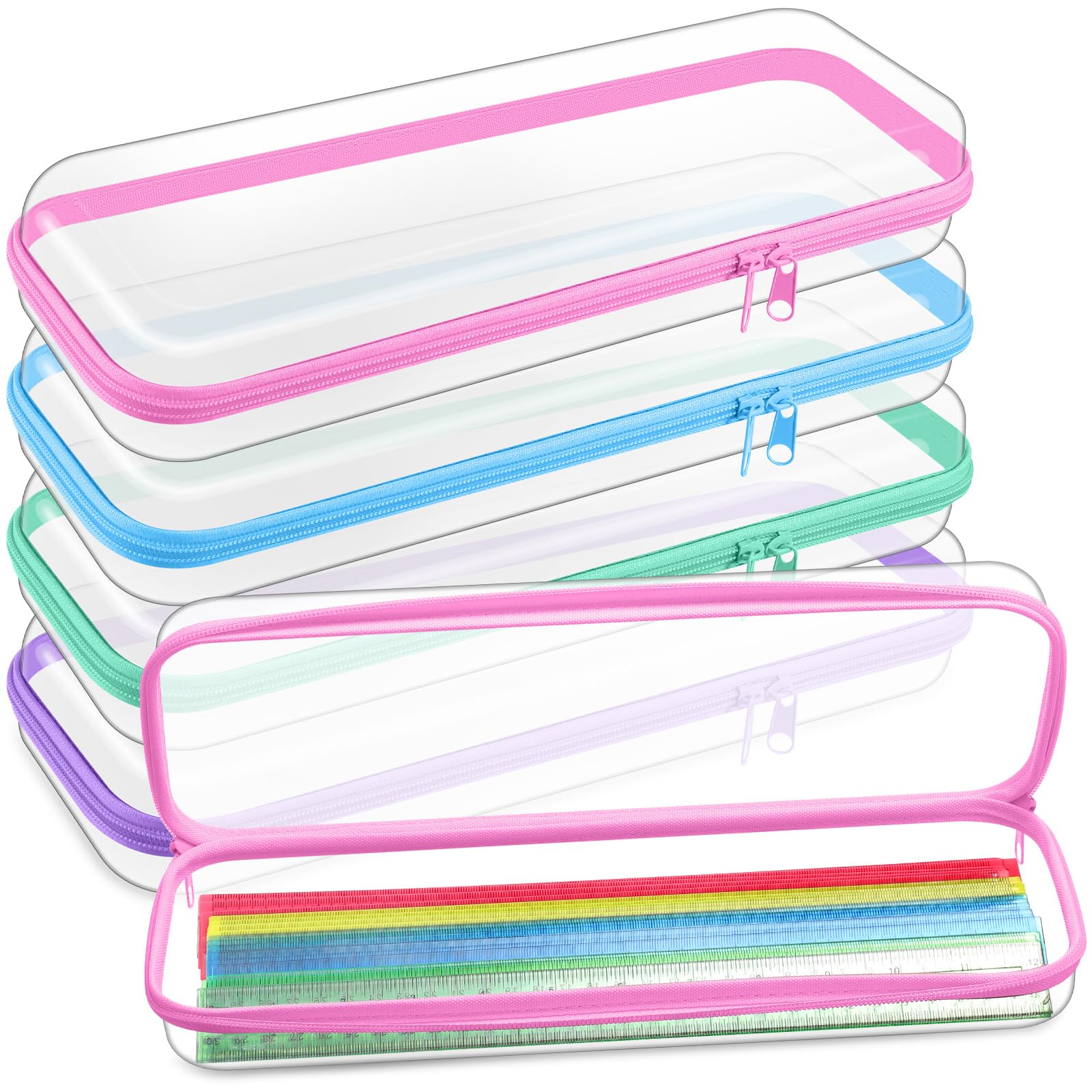 Hoolerry 4 Pcs Hard Clear Zipper Case, Clear, 13.2 x 4.7 x 2.4 in, Pastel