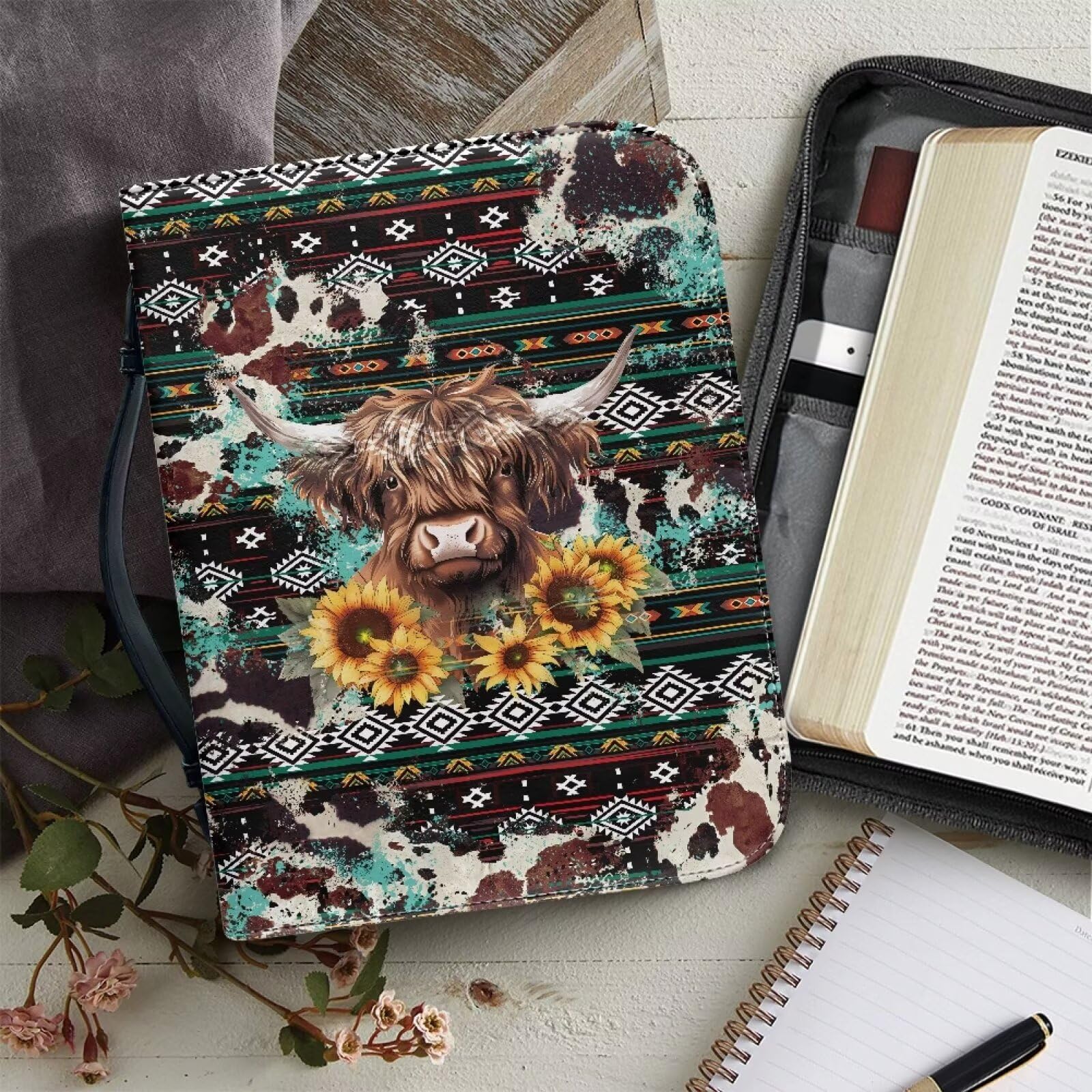 Wanyint Copertura per Bibbia da donna, in ecopelle, con cerniera, per libri e chiese, con cerniera, XL