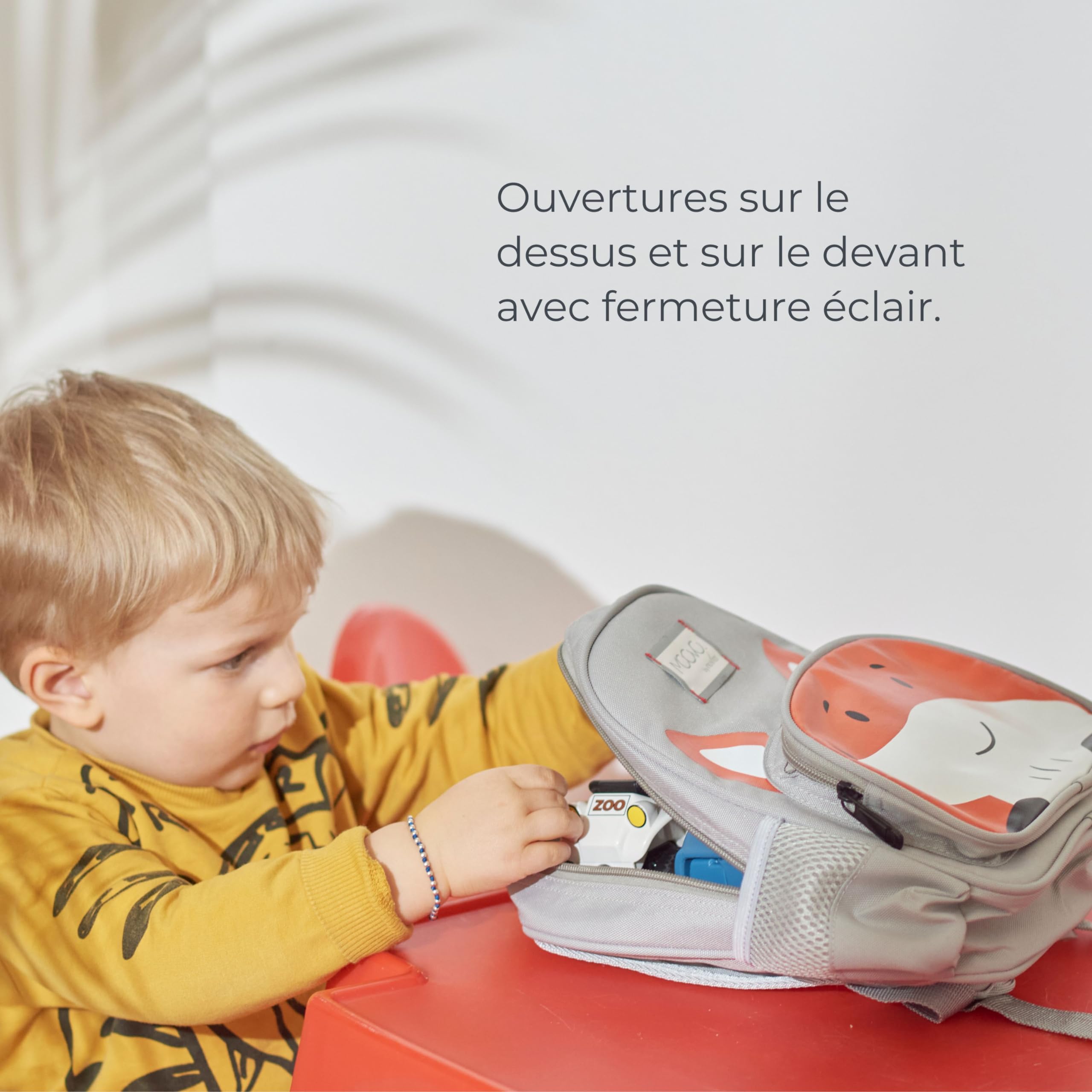 Nuvita 8740 | Zainetto Bambino | Borsa Portaoggetti| Borsa con Scomparti | Zaino Ergonomico per Bambini | Zaino con Cinghie Regolabili per Bambini in Età Prescolare | (1-3 anni) |Grigio/Volpe