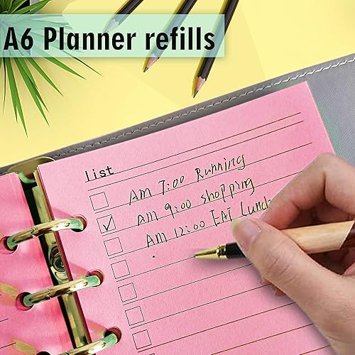 Miniatura 6 de Papel de repuesto A6 con forro de color de 6 agujeros, hojas sueltas, planificador de papel de 6 anillas, papel grueso (90 hojas forradas)