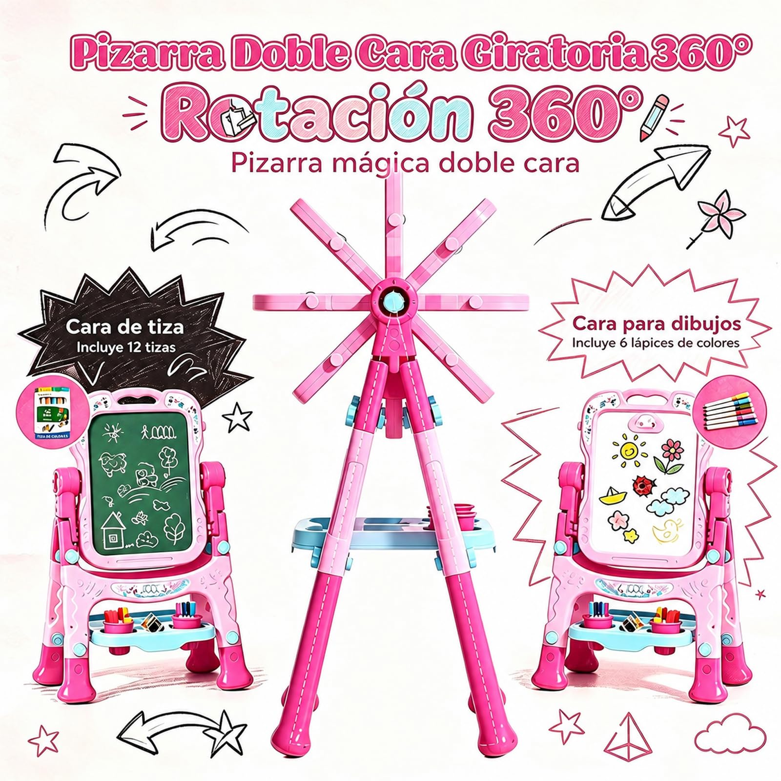 EUCOCO Pizarra Infantil, Regalo Niña 2 3 4 5 6 Años Juguetes Niña 2 3 4 5 6 Años Pizarra Magica Infantil Caballete Navidad Regalos Niñas 2-12 Años Regalo de Cumpleaños Ideas Regalos Originale
