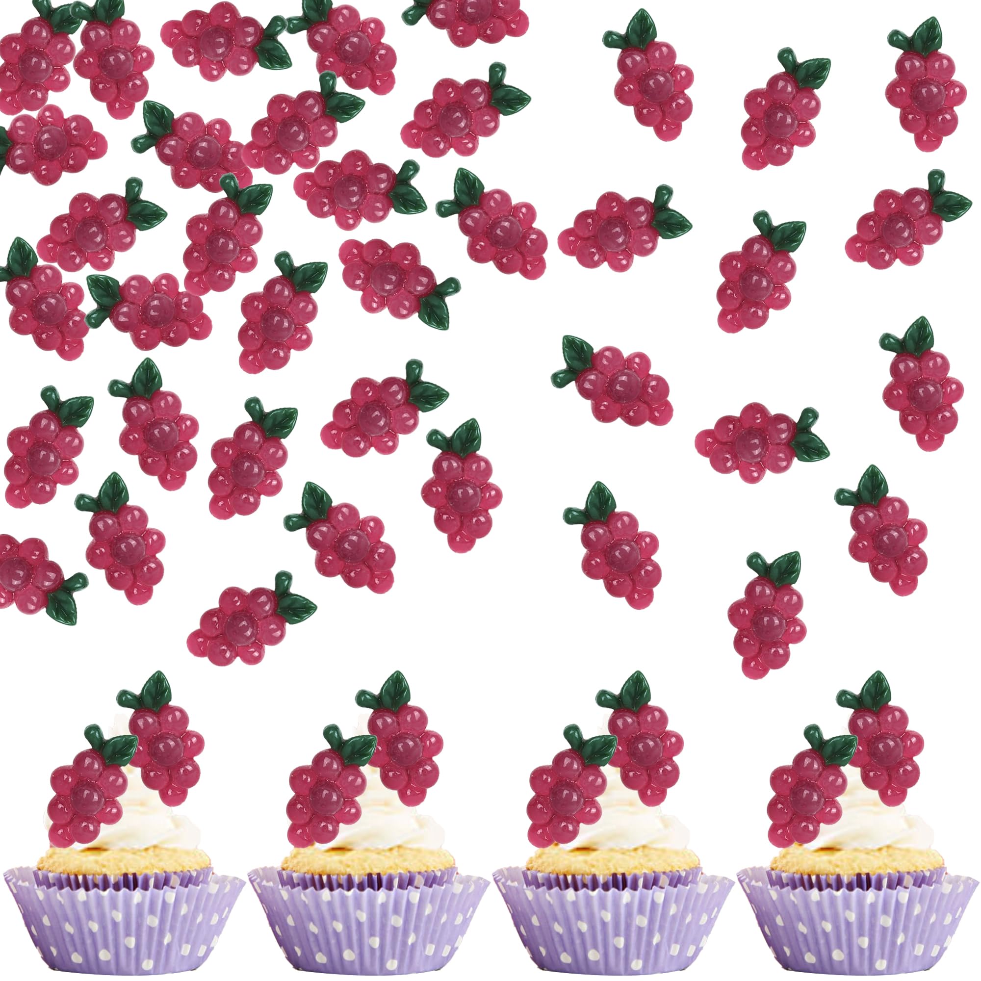 Xsstarmi 30 Pack 3D Grapes Cupcake Toppers Resin Little Grapes Fruit Cupcake Picks Grapes Cake Decorations for Kids Baby Shower Birthday Party Cake Decorations Supplies — image 1