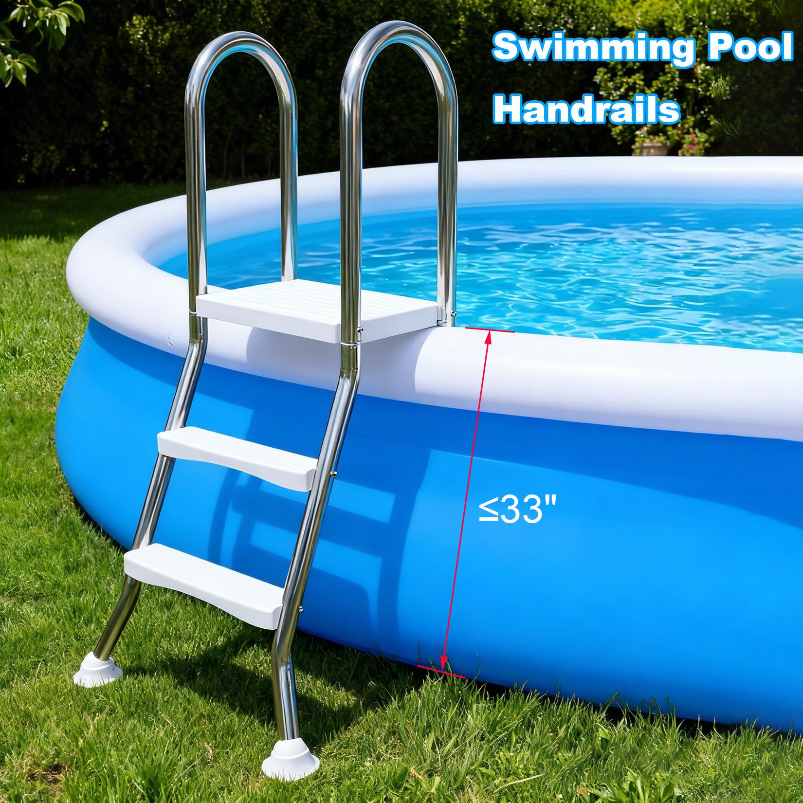 BOTOWI Scala per Piscina Fuori Terra Pesante, Struttura in Acciaio Inossidabile 304, Scala da Nuoto con capacità di 250 kg, Solo Scala a Doppia entrata e Uscita Antiscivolo,2 Step 33 inch 85cm