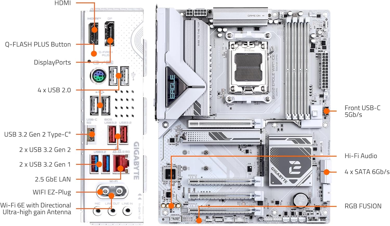 81Kz5vw7LhL._AC_SL1500_ GIGABYTE B850 Eagle WIFI7 ICE AMD AM5 LGA 1718 Motherboard, ATX, DDR5, 3X M.2, PCIe 5.0, USB-C, WIFI7, 2.5GbE LAN, EZ-Latch