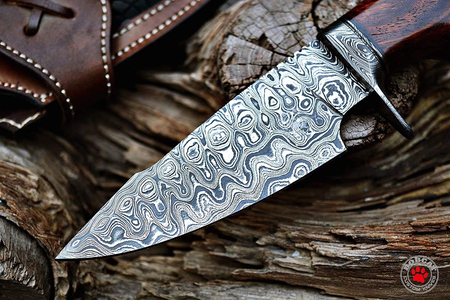 BigCat Handmade Hunting Knife Bushcraft Fixed Blade Knife Damascus