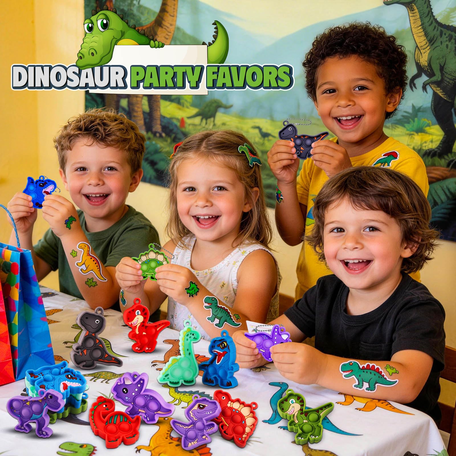 Dinosaur Party Favors - 24 Bulk Keychains -3 Dinosaur Party Favors - 24 Bulk Keychains -3
