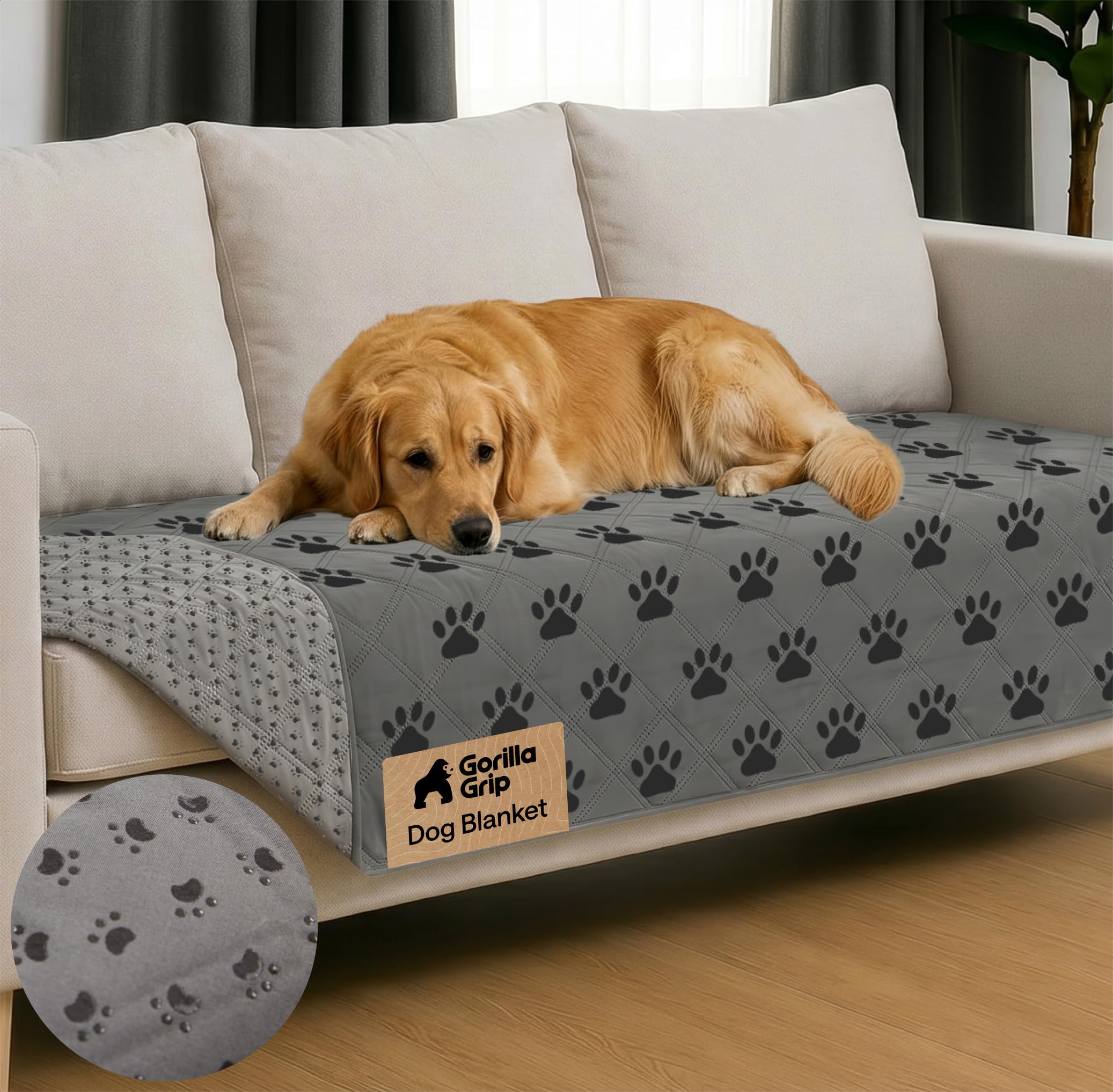 GORILLA GRIP® Waterproof Dog Blanket, Couch Cover for Dogs, 30x70 Gray Paw