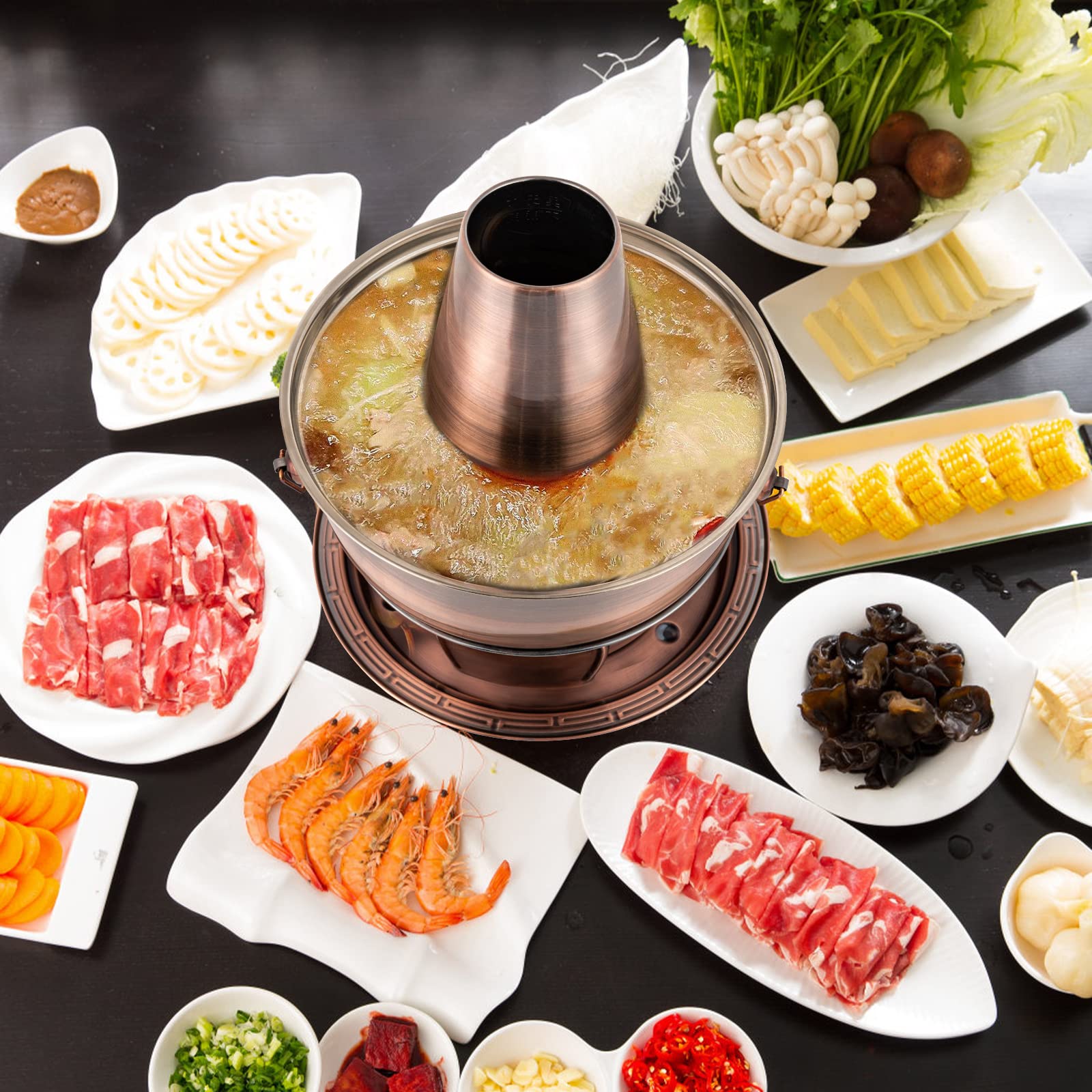 Olla caliente de acero inoxidable Olla caliente de carbón chino de 2 litros, Fondue de carnes Cocina de picnic al aire libre Olla caliente de cobre chino Olla caliente de carbón de Beijing for cenas f
