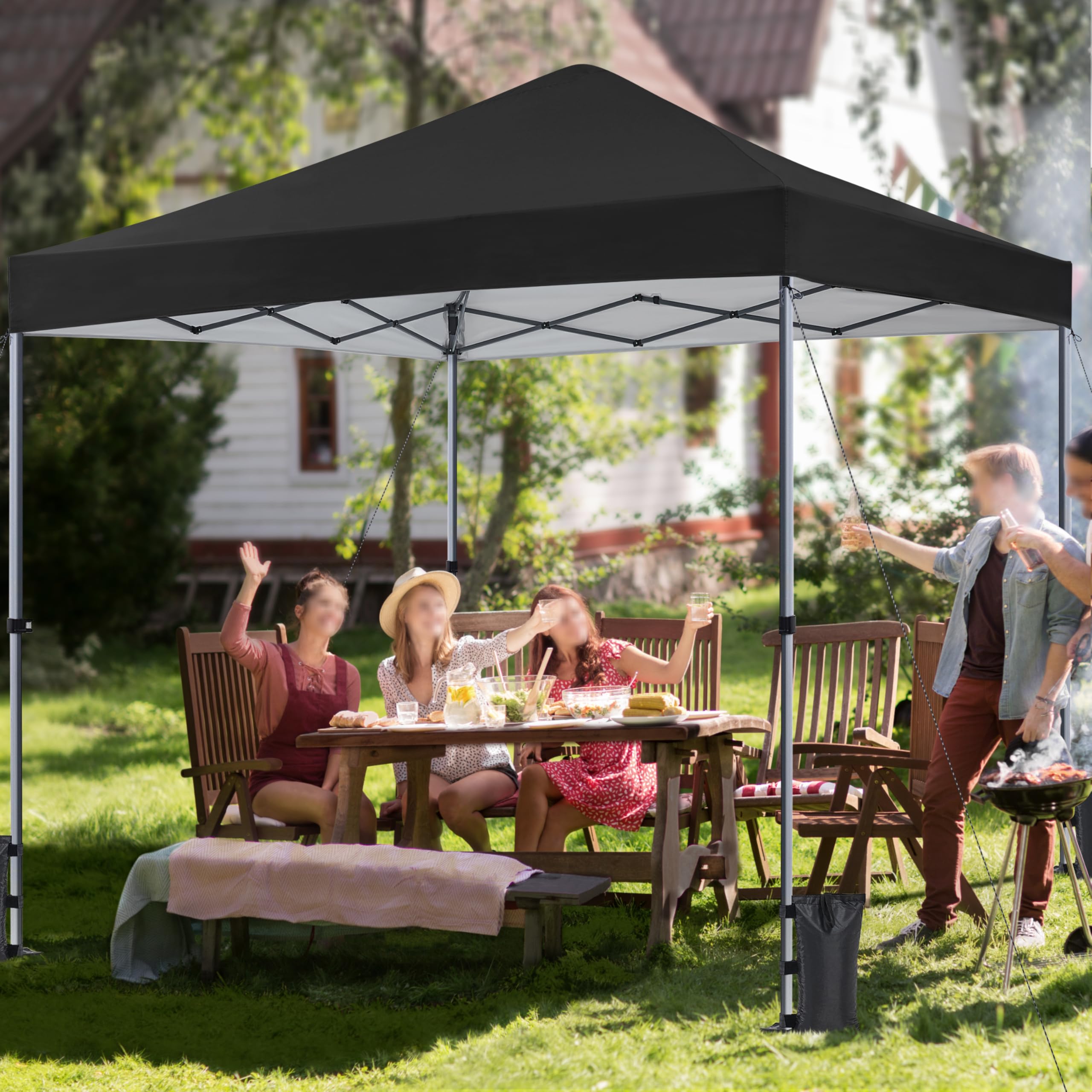 Yaheetech Gazebo Richiudibile Pieghevole Impermeabile 3x3 m in PVC Gazebo Pop Up Altezza Regolabile Tessuto Oxford Adatto per Terrazza Fiera Feste Giardino Mercato Campeggio Bar Pub Nero