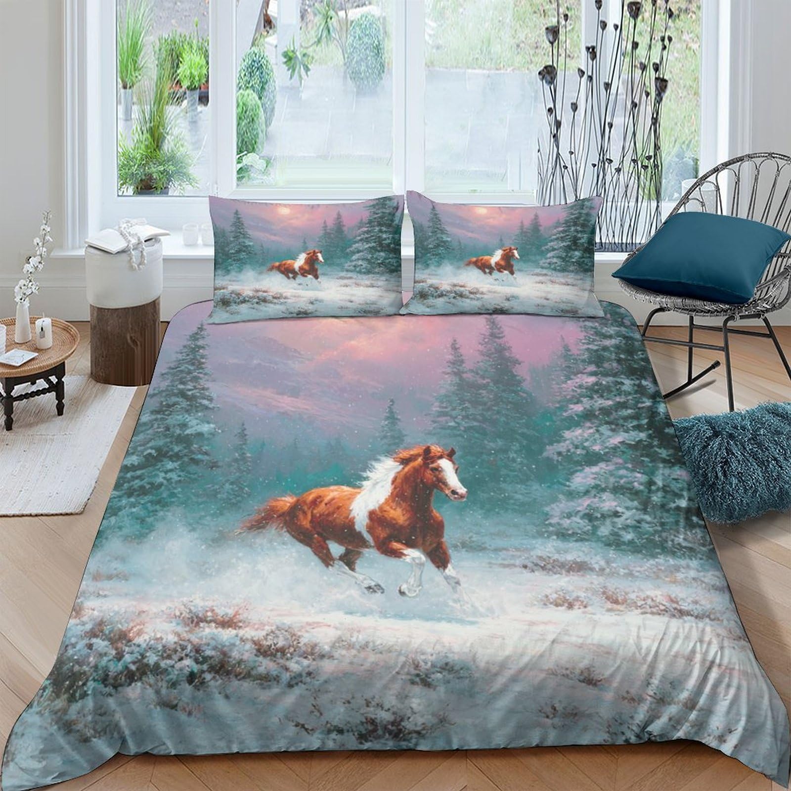 Ctjqhvkz Style-10 3D Printed Running Horse Fitted Sheet Microfiber Soft Forest Bed Cover For Bedroom Guest Room Easy Care Decor Single（135X200cm）