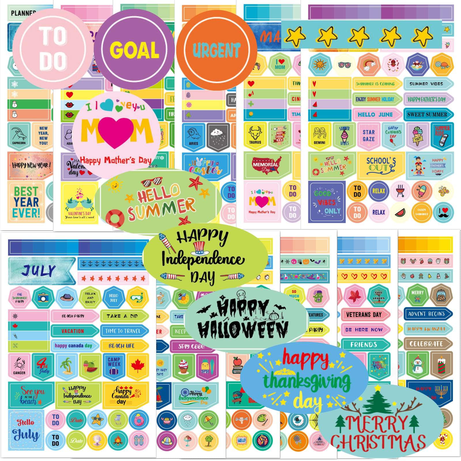 Photo 1 of Calendar Stickers for Kids and Adults, Planner Stickers Personalizing Journal, Planner, or Scrapbook, Happy Planner Stickers for Daily and Monthly Planning 480pcs