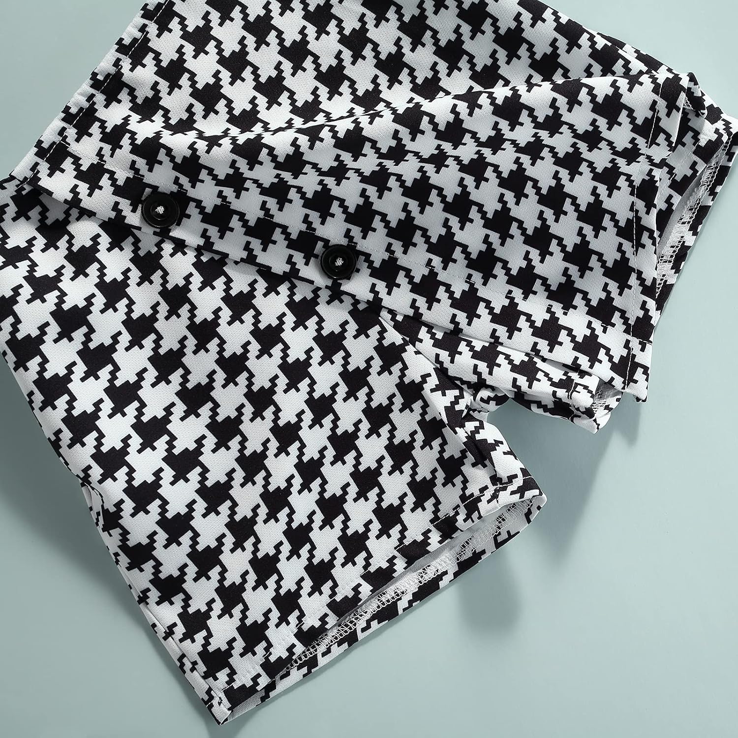 LXXIASHI 3PCS Toddler Baby Girl Ruffle Collar Button-Down Shirt + Long Sleeve Plaid Cardigan + Houndstooth Shorts Sets